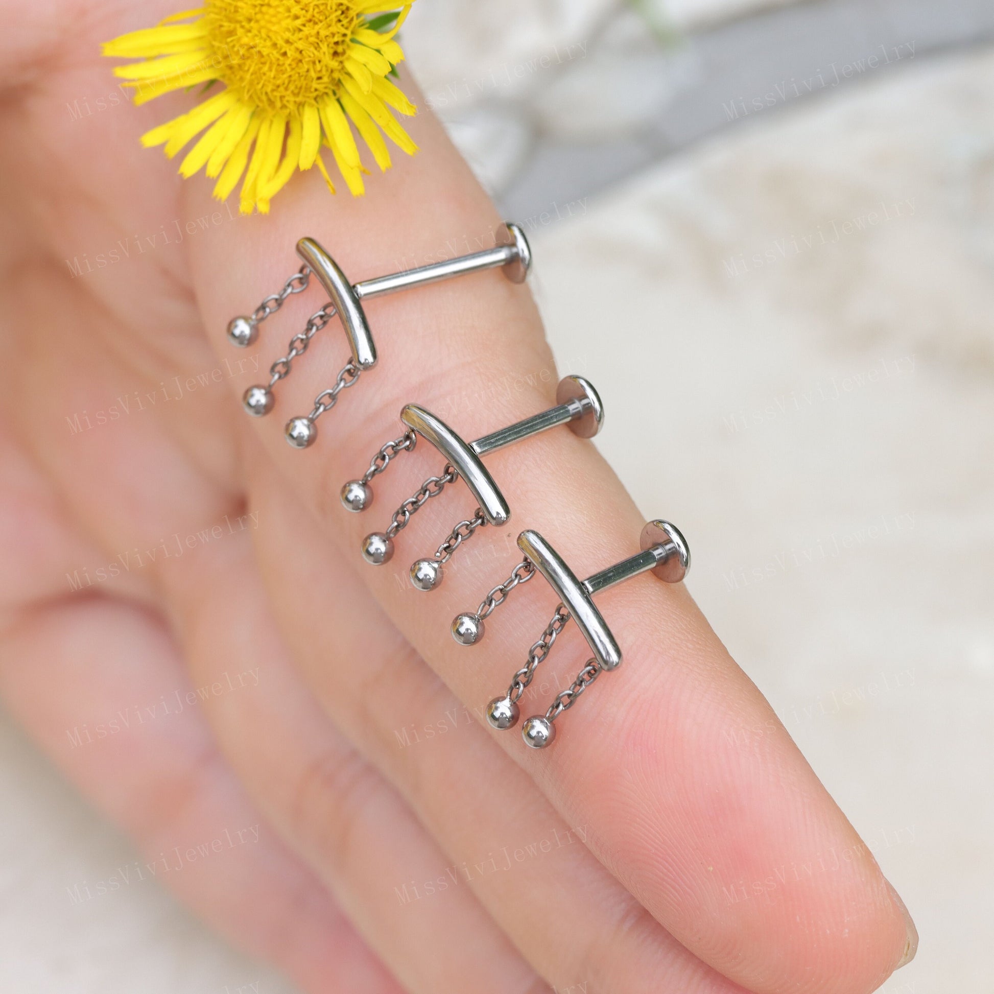 16G ASTM F136 Titanium Flat Back Stud, Tiny Stud Earrings, Titanium Helix Stud, Dangle Cartilage Earring, Silver Drop Earring 1.2*6/8/10mm Miss Vivi Jewelry