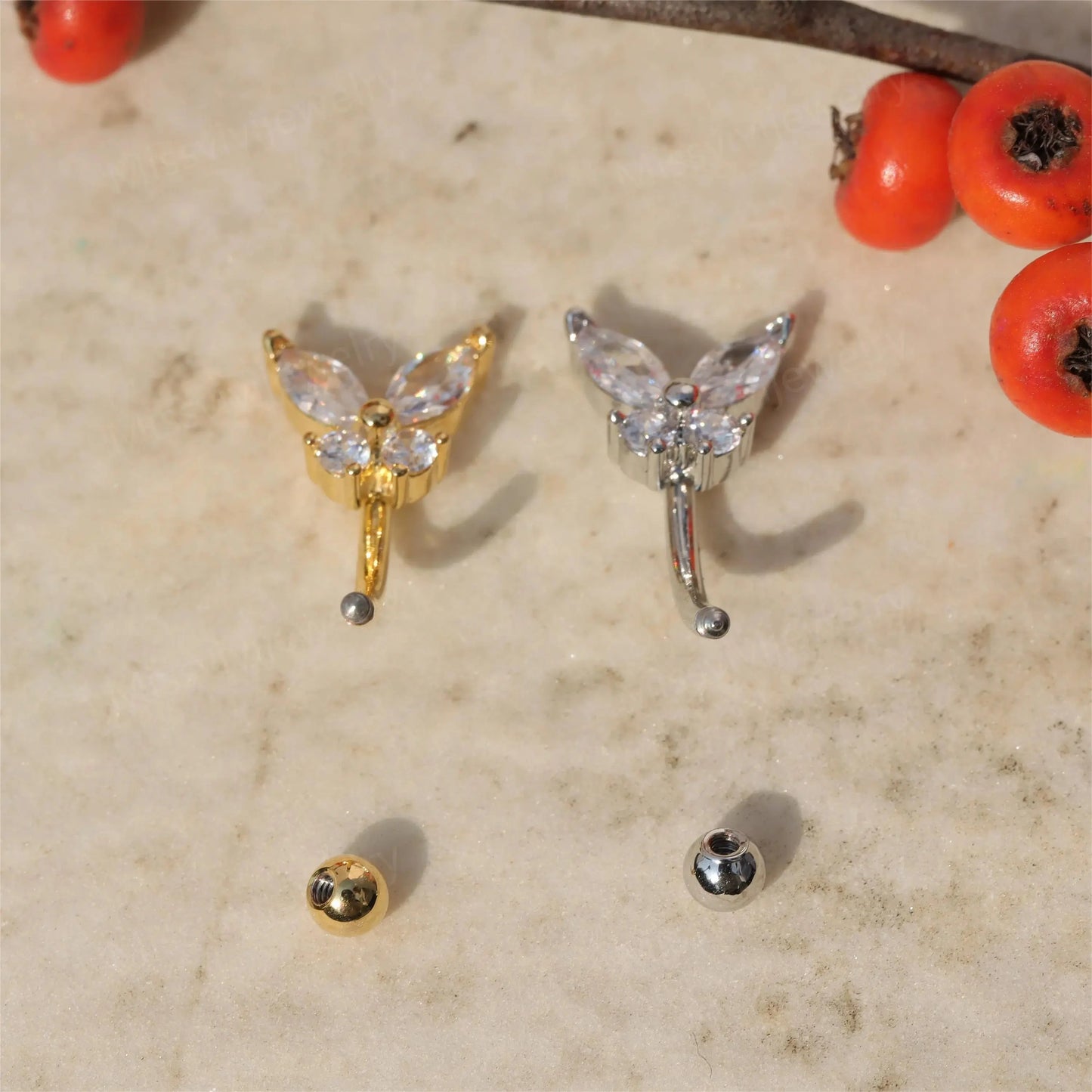 16g Butterfly Eyebrow Piercings Barbell/ eyebrow jewelry gold/ curved barbell/ eyebrow rings 8mm/ eyebrow bar/ steel eyebrow jewelry/1.2*8mm Miss Vivi Jewelry