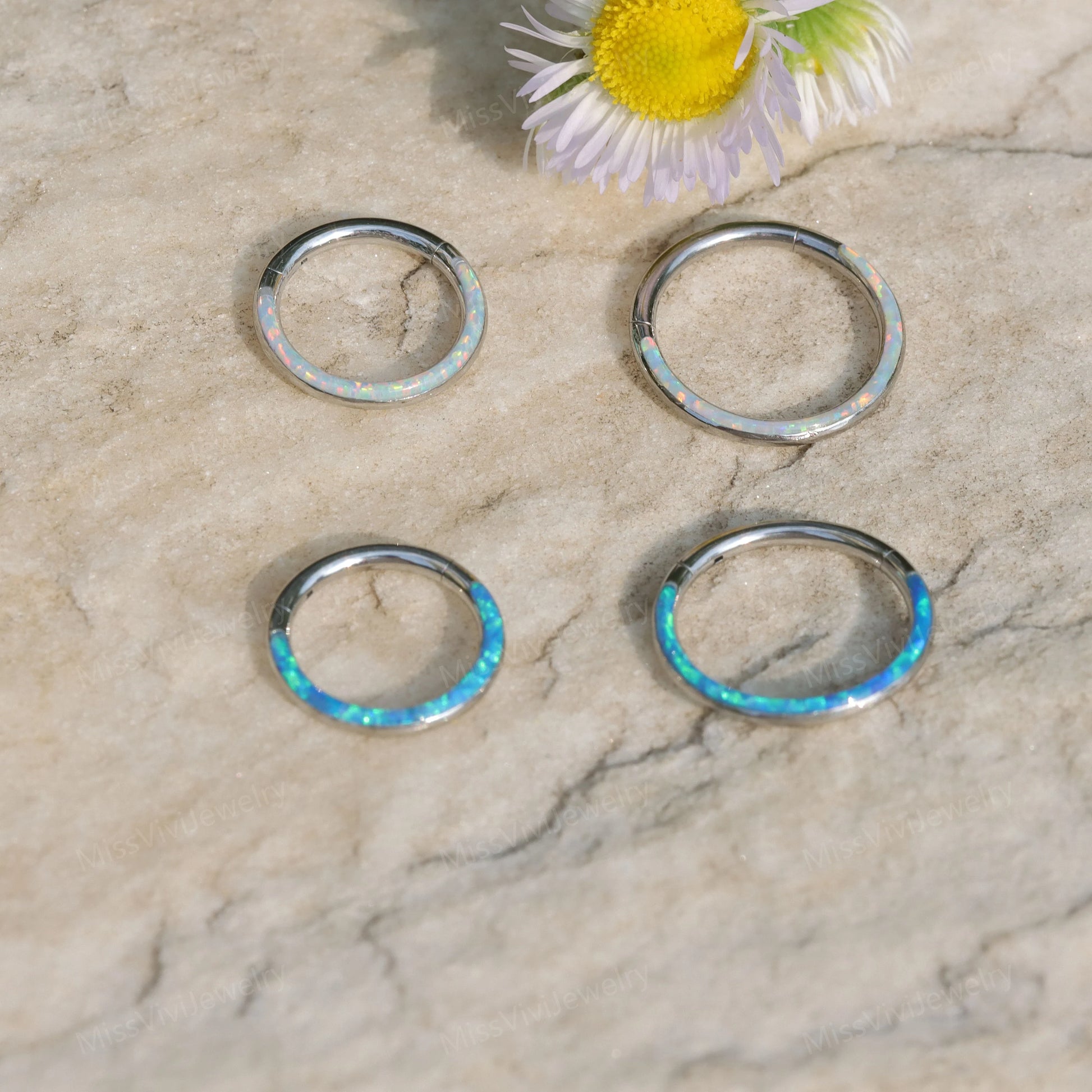 16G-Implant Grade Titanium Fire Opal Lined Front Facing Seamless Clicker Hoop/ Opal Septum Hoop/ Hinged Hoop Earring/ Daith Ring1.2*8/10mm Miss Vivi Jewelry