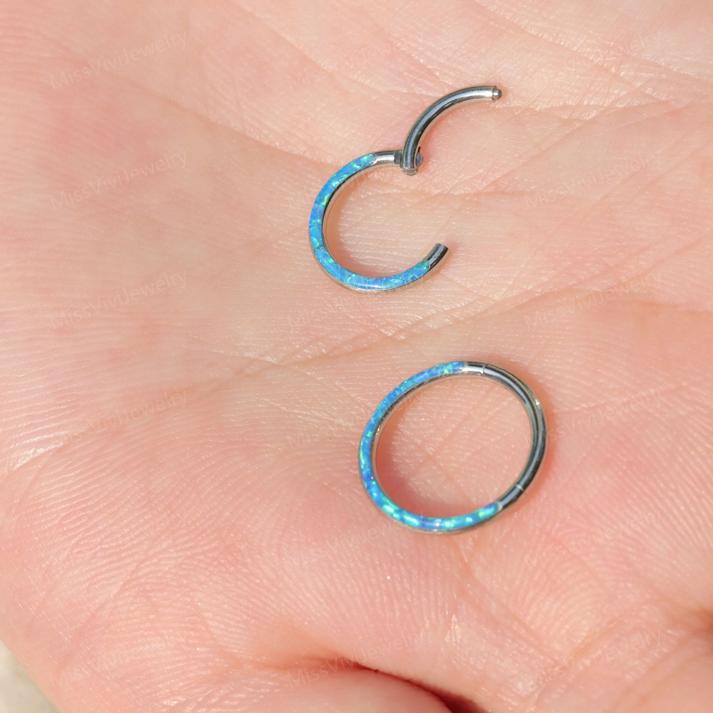 16G-Implant Grade Titanium Fire Opal Lined Front Facing Seamless Clicker Hoop/ Opal Septum Hoop/ Hinged Hoop Earring/ Daith Ring1.2*8/10mm Miss Vivi Jewelry