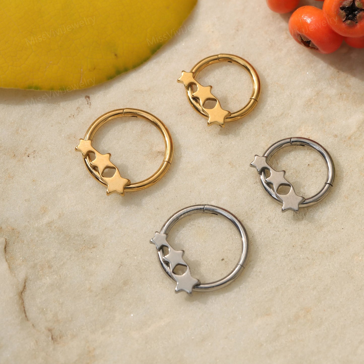 16G Implant Titanium Septum Ring Clicker/ Hinged Septum Hoop/Septum Piercing Hoop/Star Septum Ring/Septum Nose Ring/Silver Septum1.2*8/10mm Miss Vivi Jewelry