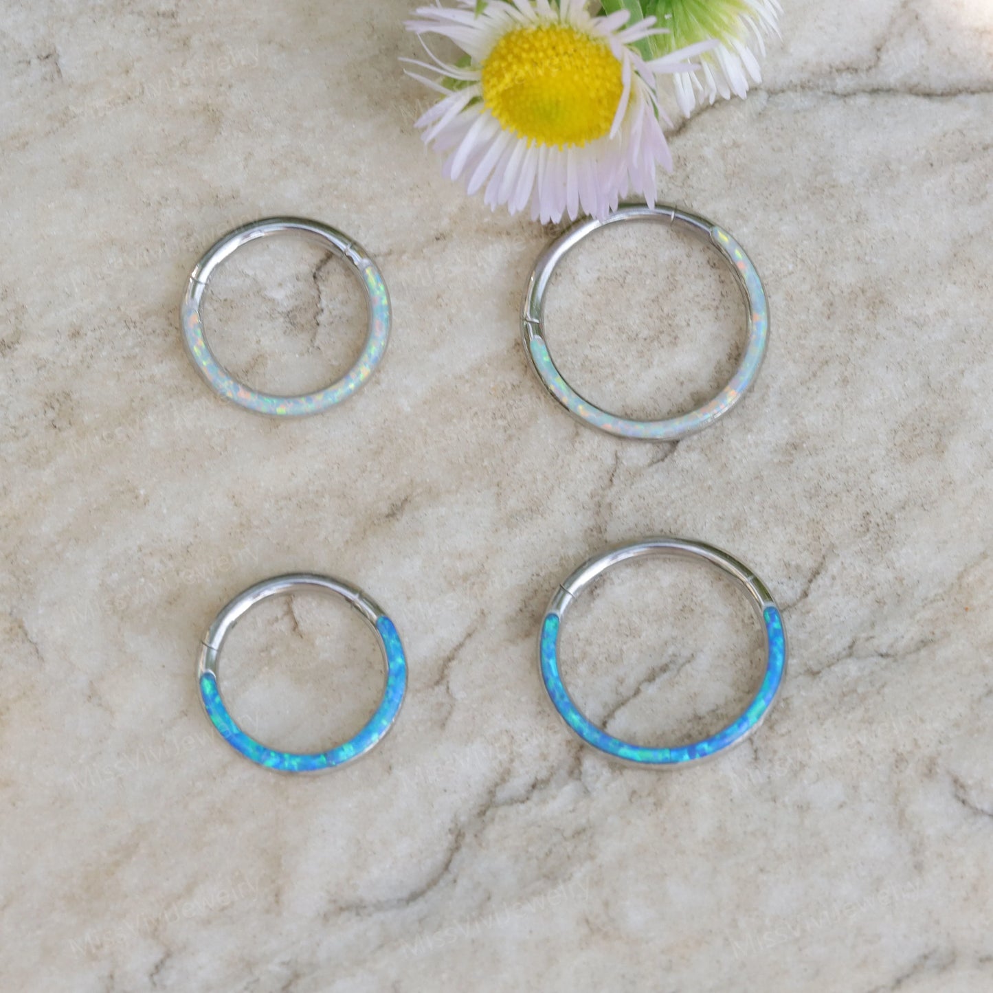 16G-Implant Grade Titanium Fire Opal Lined Front Facing Seamless Clicker Hoop/ Opal Septum Hoop/ Hinged Hoop Earring/ Daith Ring1.2*8/10mm Miss Vivi Jewelry
