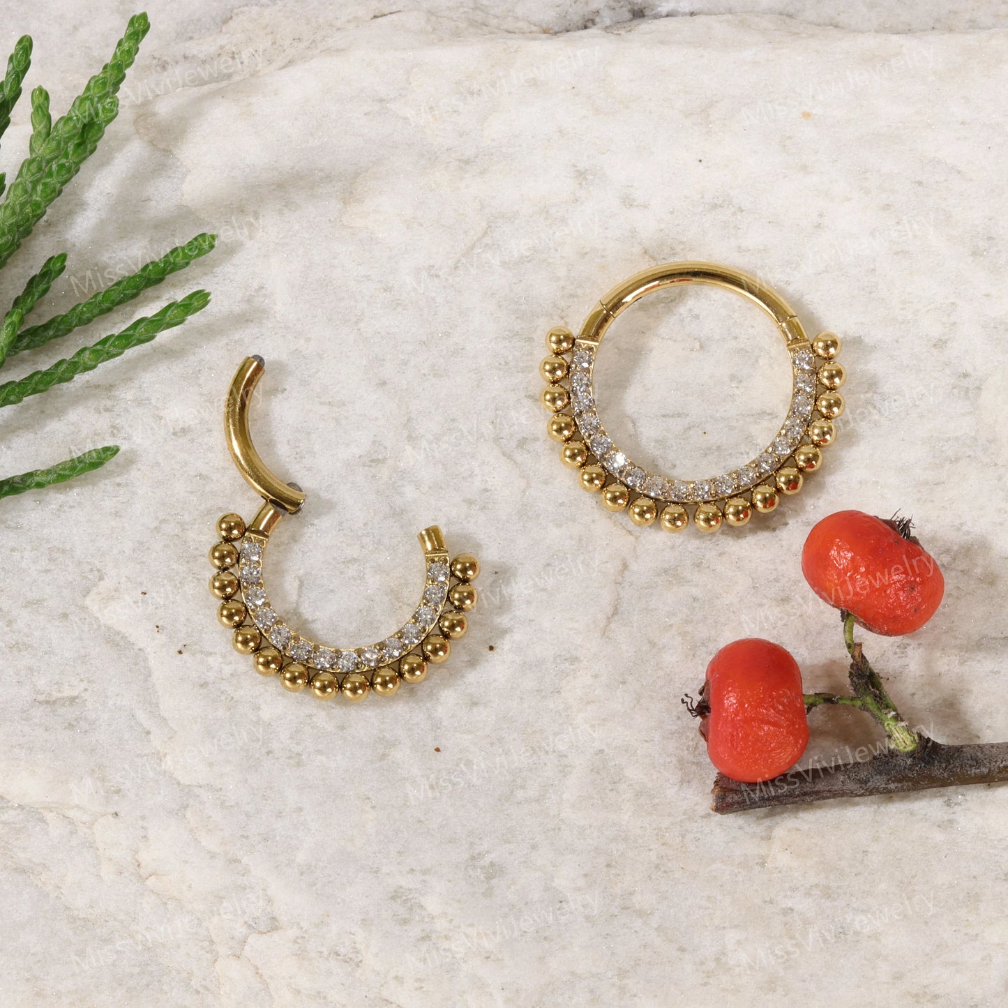 16G G23 Titanium Micro Metal&CZ Beaded Septum Ring/ Facing Crystal Septum Clicker/ Hinged Septum Ring/ Septum Hoop Titanium/ 1.2*8/10mm Miss Vivi Jewelry