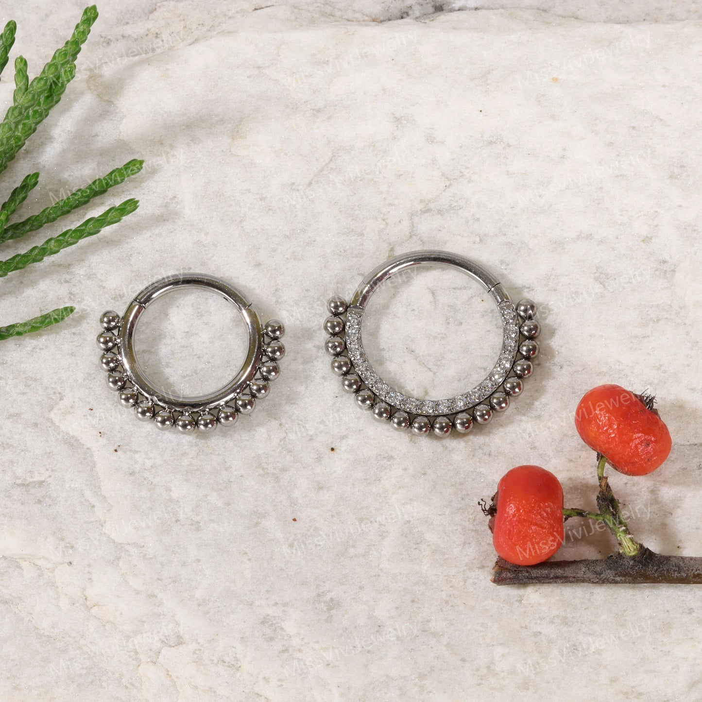 16G G23 Titanium Micro Metal&CZ Beaded Septum Ring/ Facing Crystal Septum Clicker/ Hinged Septum Ring/ Septum Hoop Titanium/ 1.2*8/10mm Miss Vivi Jewelry