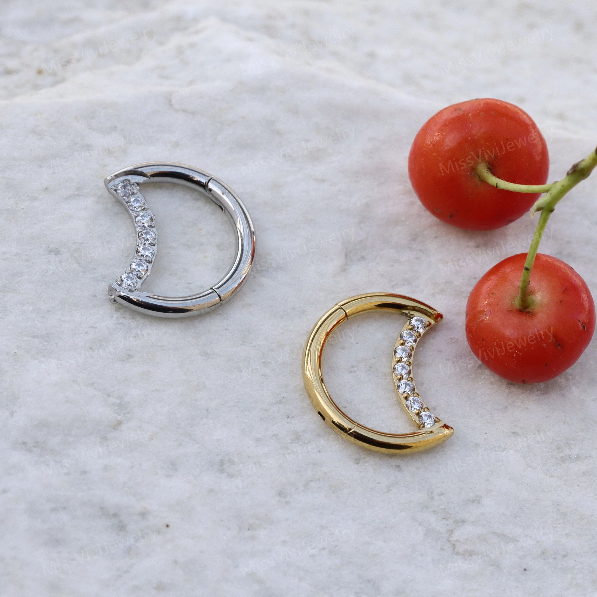 16G 316L Steel Cresent Moon Daith Hoop Earring/ Daith Piercing Jewelry/ Helix Hoop Earring/ Hinged Daith Clicker 1.2*8/10mm Silver Gold Miss Vivi Jewelry