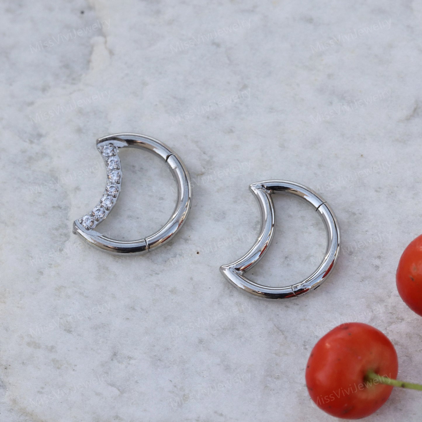 16G 316L Steel Cresent Moon Daith Hoop Earring/ Daith Piercing Jewelry/ Helix Hoop Earring/ Hinged Daith Clicker 1.2*8/10mm Silver Gold Miss Vivi Jewelry