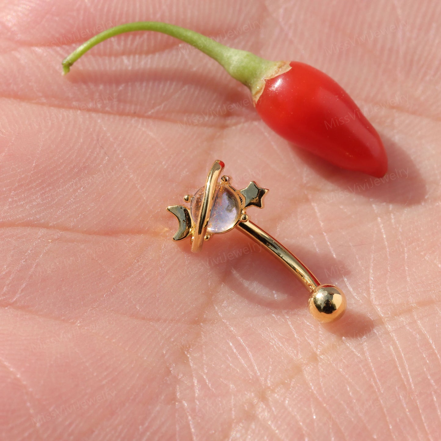 16G Moon&Star Rook Earring/ Rook Earring Barbell/ Rook Piercing Jewelry/ Eyebrow Piercing Jewelry/ Eyebrow Ring/Rook Barbell 8mm Silver Gold Miss Vivi Jewelry