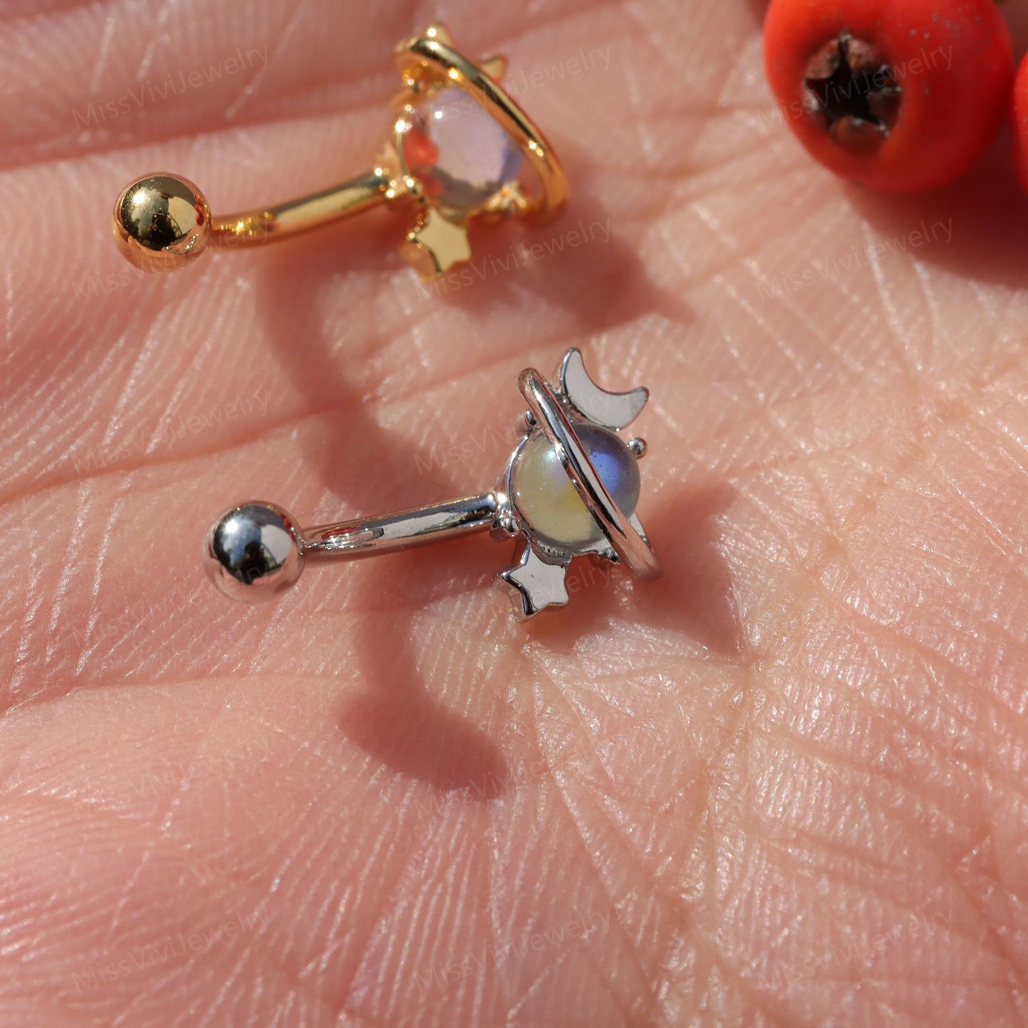 16G Moon&Star Rook Earring/ Rook Earring Barbell/ Rook Piercing Jewelry/ Eyebrow Piercing Jewelry/ Eyebrow Ring/Rook Barbell 8mm Silver Gold Miss Vivi Jewelry