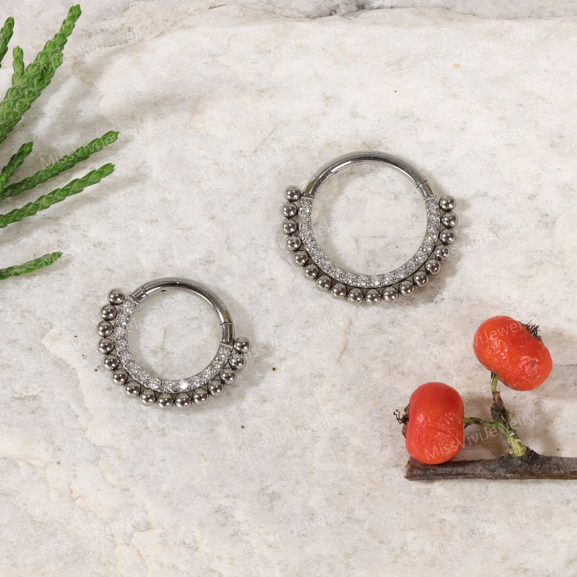 16G G23 Titanium Micro Metal&CZ Beaded Septum Ring/ Facing Crystal Septum Clicker/ Hinged Septum Ring/ Septum Hoop Titanium/ 1.2*8/10mm Miss Vivi Jewelry