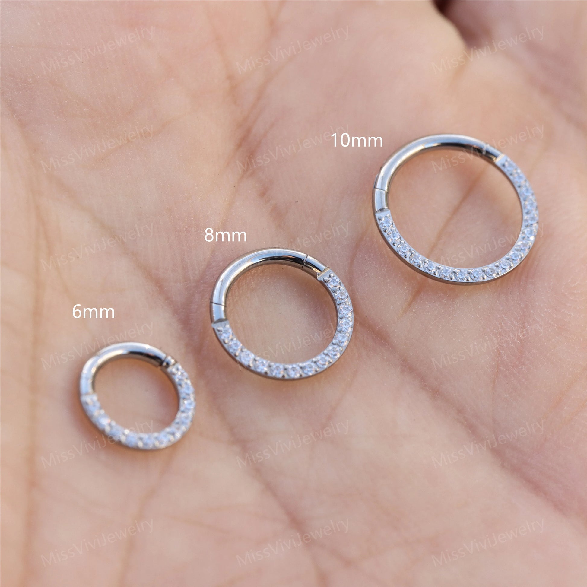 16G F136 Titanium Hinged Daith Earring Hoop/ Front Face CZ Gem Daith Clicker/ Daith Ring Silver/ Crystal Daith Earring 1.2*6/8/10mm Miss Vivi Jewelry