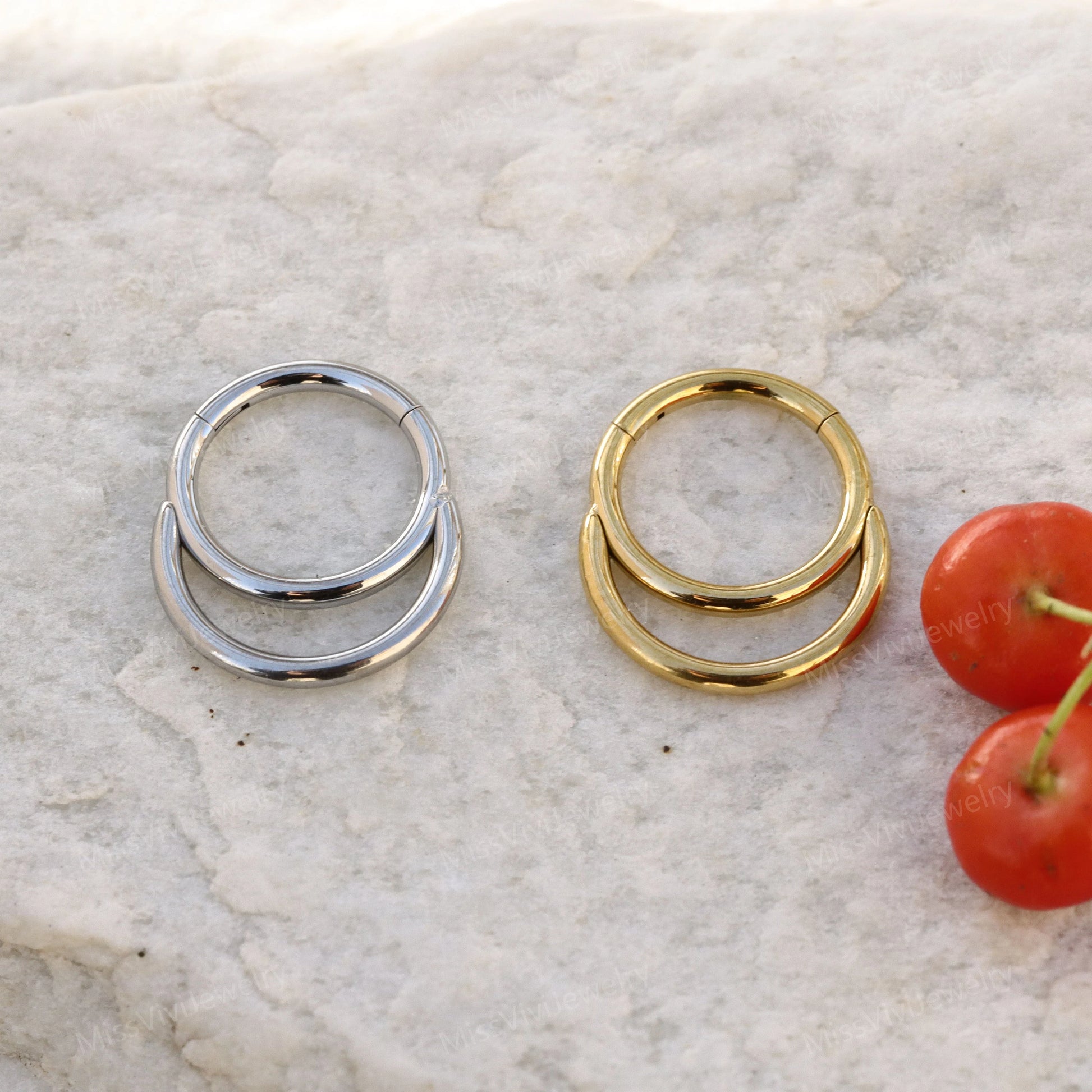 16G Surgical Steel Double Septum Ring/ Layered Septum Clicker/ Stacked Daith Hoop/ Septum Hoop Silver Gold/ Hinged Septum Ring 1.2*8mm/10mm Miss Vivi Jewelry