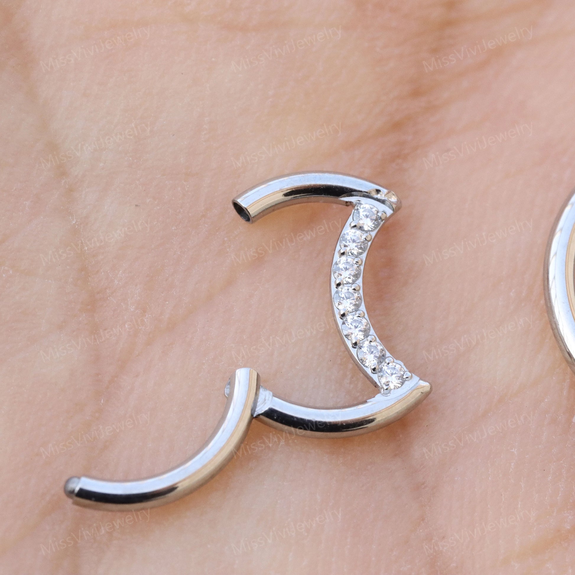 16G 316L Steel Cresent Moon Daith Hoop Earring/ Daith Piercing Jewelry/ Helix Hoop Earring/ Hinged Daith Clicker 1.2*8/10mm Silver Gold Miss Vivi Jewelry
