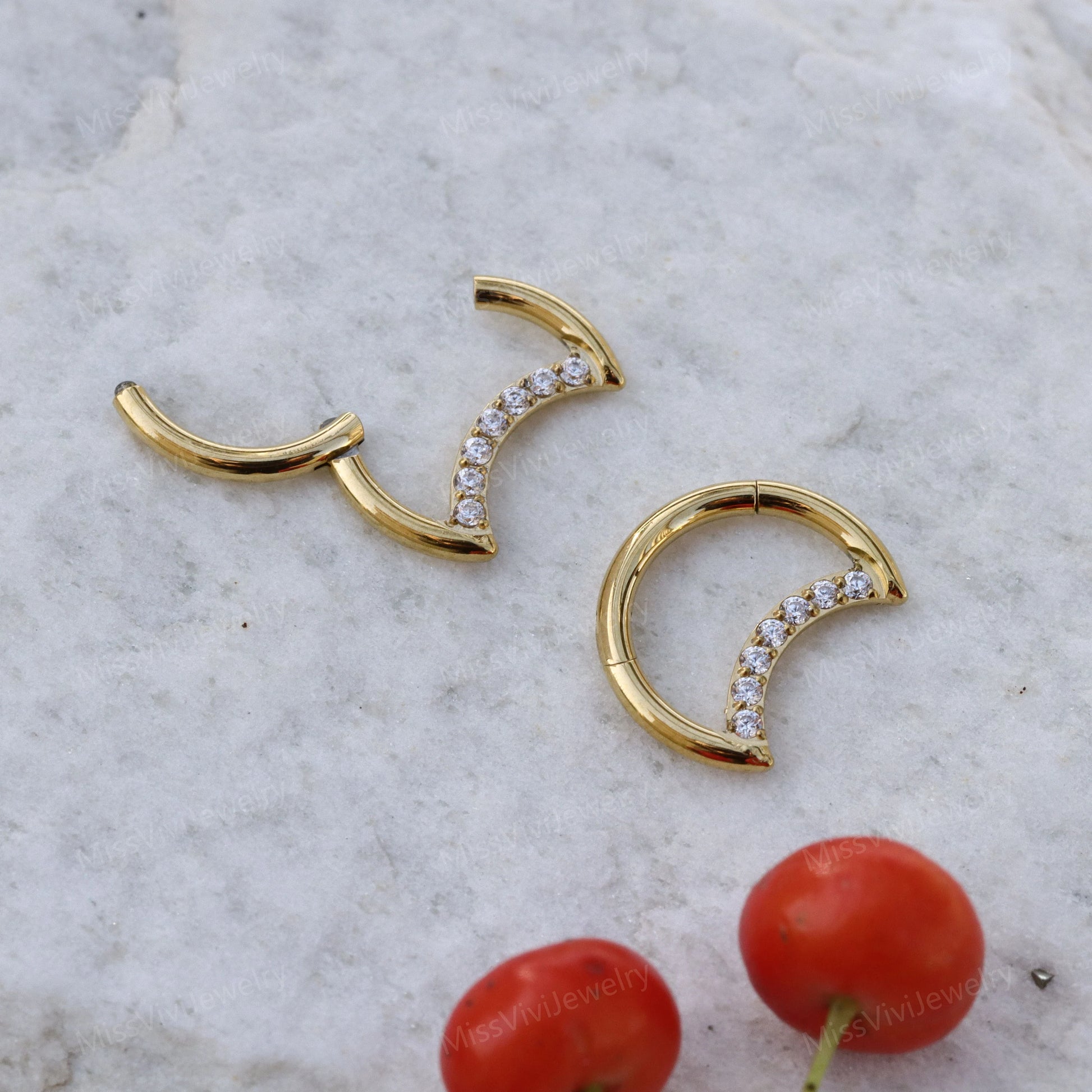 16G 316L Steel Cresent Moon Daith Hoop Earring/ Daith Piercing Jewelry/ Helix Hoop Earring/ Hinged Daith Clicker 1.2*8/10mm Silver Gold Miss Vivi Jewelry