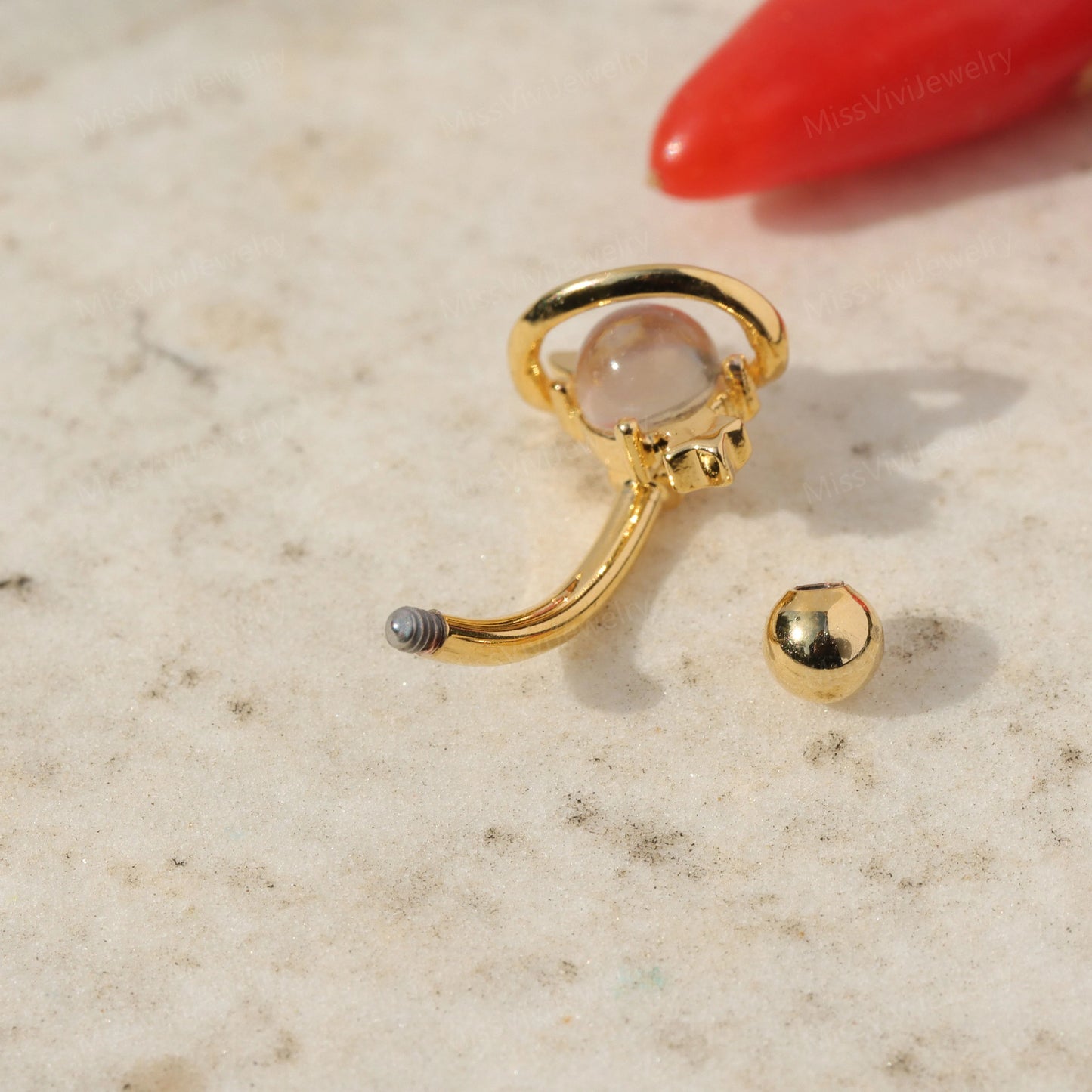 16G Moon&Star Rook Earring/ Rook Earring Barbell/ Rook Piercing Jewelry/ Eyebrow Piercing Jewelry/ Eyebrow Ring/Rook Barbell 8mm Silver Gold Miss Vivi Jewelry