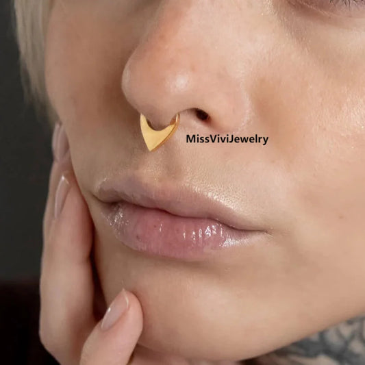 16G  F136 Titanium V Shaped Septum Ring/ Hinged Septum hoop/ Steel Septum Clicker/ Silver Septum Jewelry/ Gold Septum Piercing 1.2*8/10mm Miss Vivi Jewelry