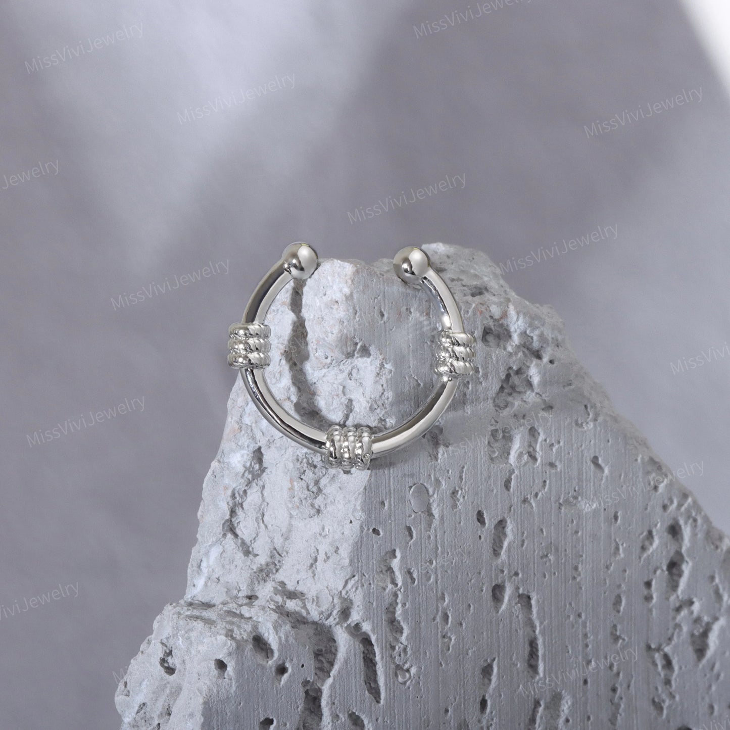 Fake Septum Ring Fit All/ Adjustable Non-piercing Setpum Hoop/ Gold Septum Cuff/ Silver Clip On Nose Ring/Fake Piercing Hoop/False Nose Ring Miss Vivi Jewelry