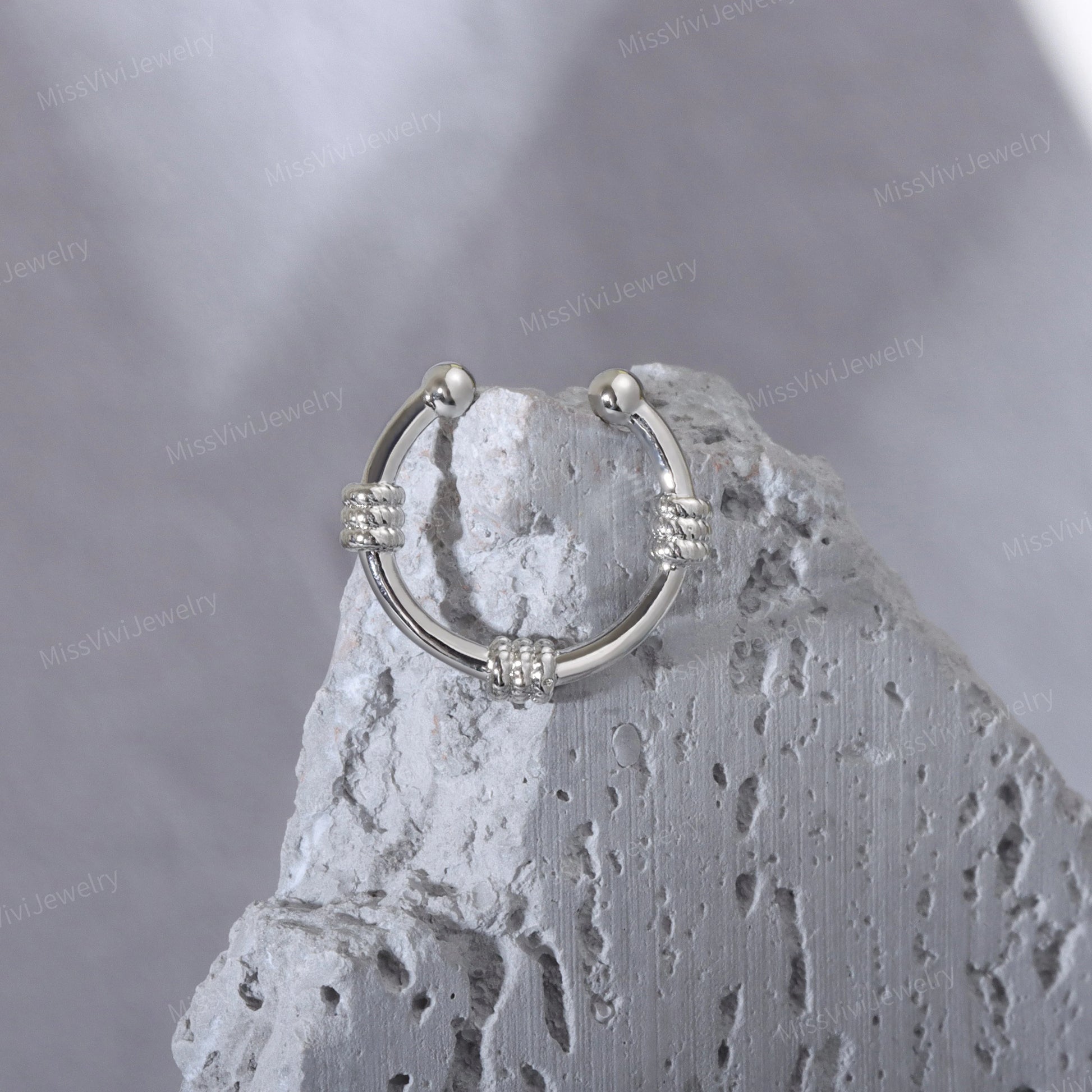 Fake Septum Ring Fit All/ Adjustable Non-piercing Setpum Hoop/ Gold Septum Cuff/ Silver Clip On Nose Ring/Fake Piercing Hoop/False Nose Ring Miss Vivi Jewelry