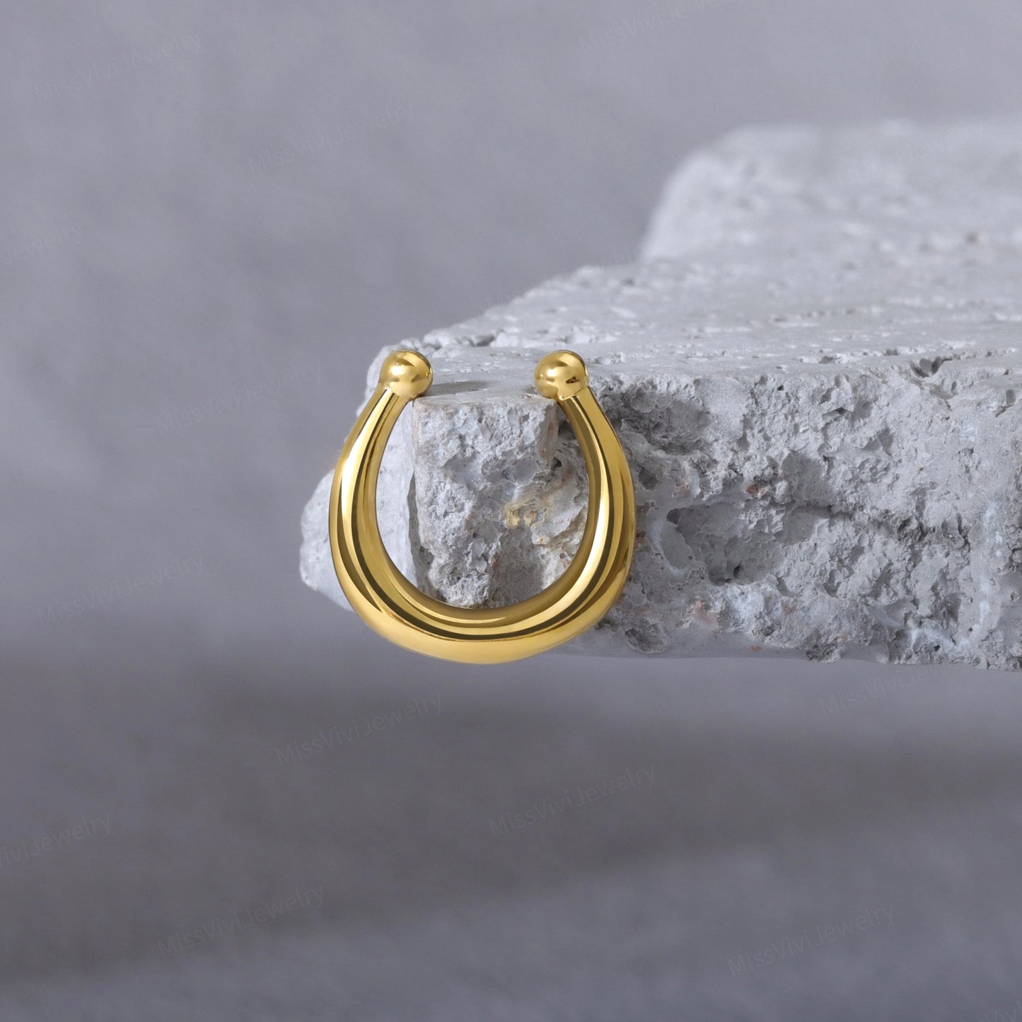 Fake Septum Ring Fit All/ 8mm Chunky Non-Piercing Ring/ Adjustable Septum Hoop/ Clip-on Nose Ring/ Silver Nose Cuff/ Gold Flase Nose Hoop Miss Vivi Jewelry