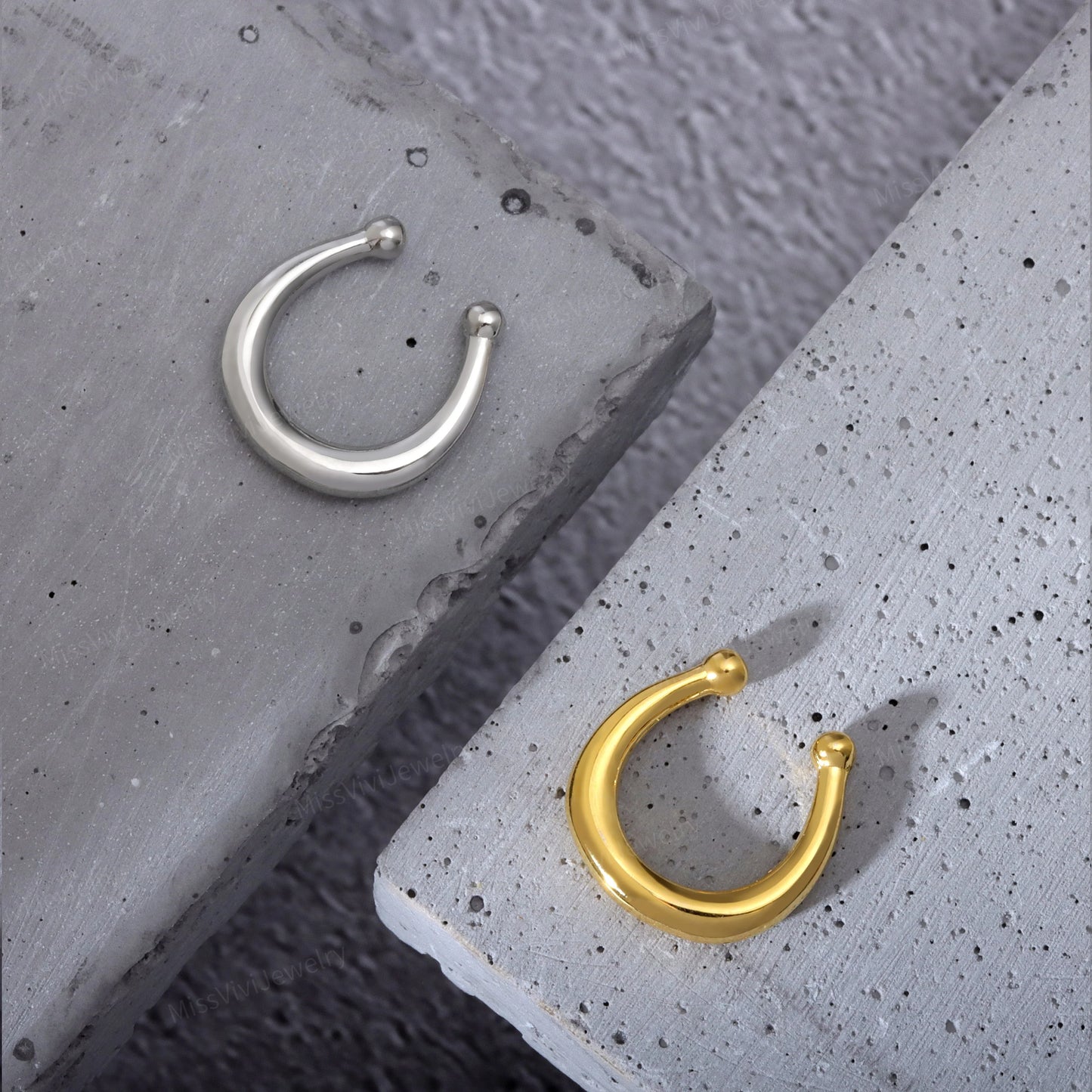Fake Septum Ring Fit All/ 8mm Chunky Non-Piercing Ring/ Adjustable Septum Hoop/ Clip-on Nose Ring/ Silver Nose Cuff/ Gold Flase Nose Hoop Miss Vivi Jewelry