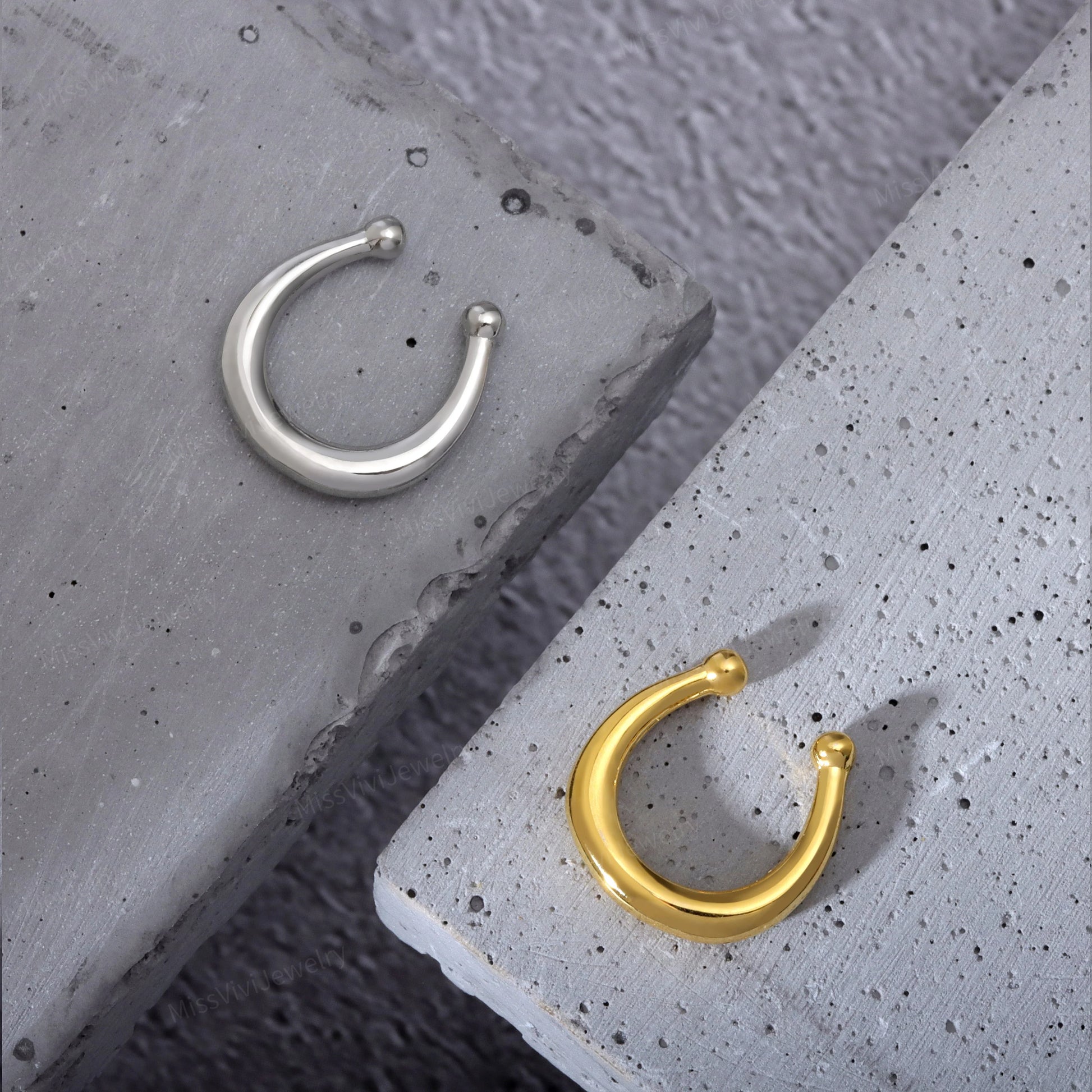 Fake Septum Ring Fit All/ 8mm Chunky Non-Piercing Ring/ Adjustable Septum Hoop/ Clip-on Nose Ring/ Silver Nose Cuff/ Gold Flase Nose Hoop Miss Vivi Jewelry