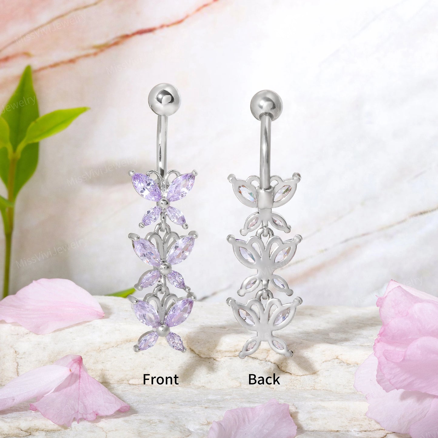 14G CZ Butterfly Belly Button Ring| Dangle Belly Ring| Crystal Navel Ring| Belly Piercing| Butterfly Navel Ring| Silver Belly Bar| 1.6*10mm Miss Vivi Jewelry