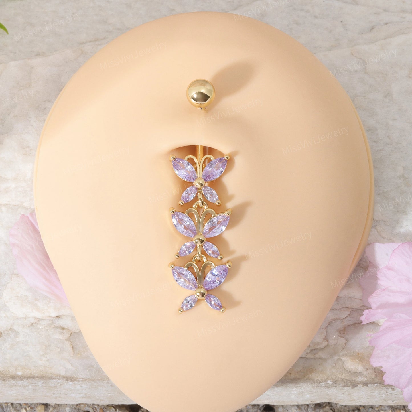 14G CZ Butterfly Belly Button Ring| Dangle Belly Ring| Crystal Navel Ring| Belly Piercing| Butterfly Navel Ring| Silver Belly Bar| 1.6*10mm Miss Vivi Jewelry