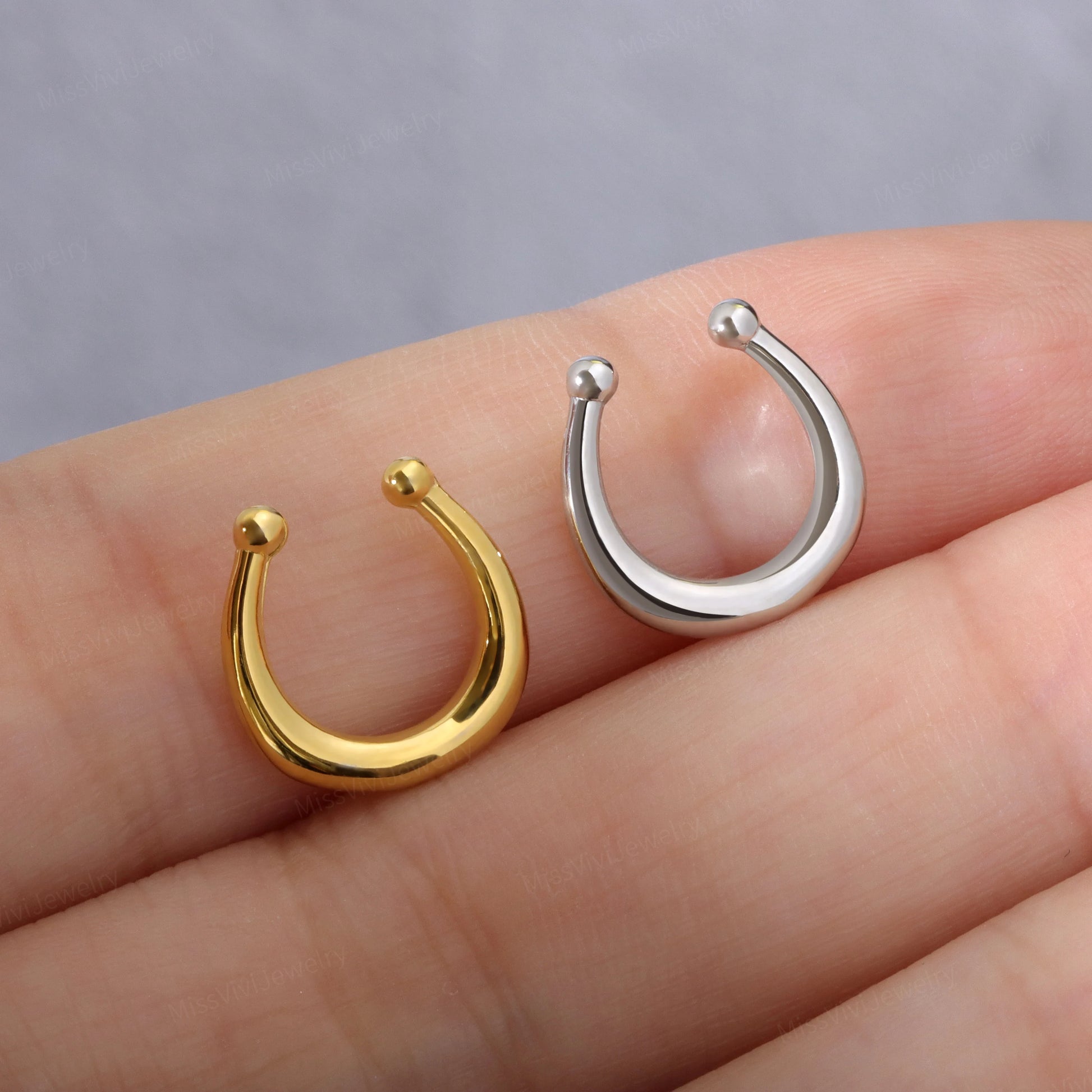 Fake Septum Ring Fit All/ 8mm Chunky Non-Piercing Ring/ Adjustable Septum Hoop/ Clip-on Nose Ring/ Silver Nose Cuff/ Gold Flase Nose Hoop Miss Vivi Jewelry