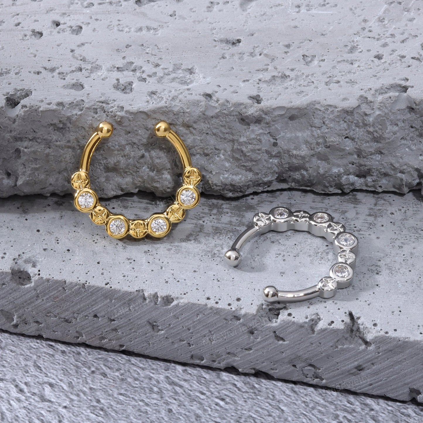 Fake Septum Ring Fit all/ Adjustable CZ Nose ring/ 10mm Septum Cuff/ Silver Clip on Nose Ring/ Gold Non Piercing Septum Hoop/ Faux Nose Ring Miss Vivi Jewelry