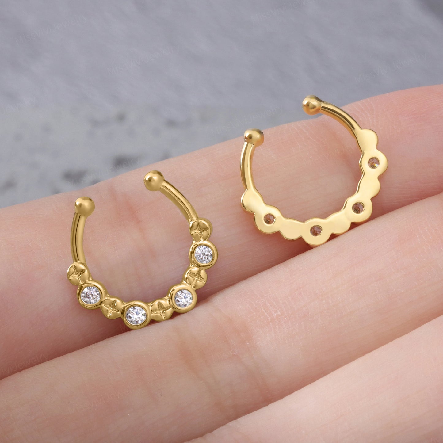 Fake Septum Ring Fit all/ Adjustable CZ Nose ring/ 10mm Septum Cuff/ Silver Clip on Nose Ring/ Gold Non Piercing Septum Hoop/ Faux Nose Ring Miss Vivi Jewelry