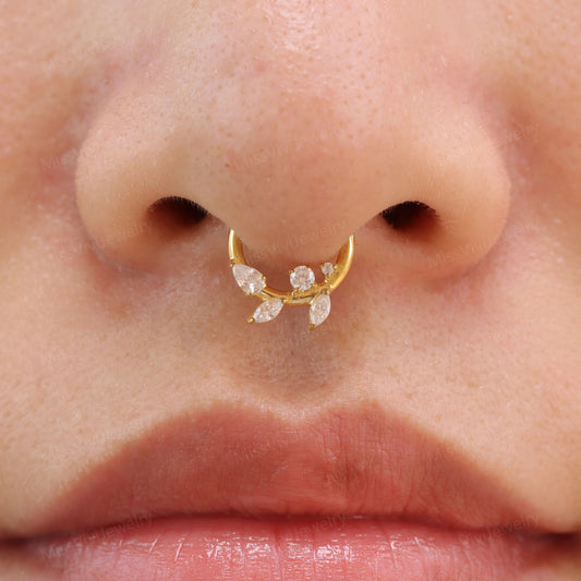 Titanium Branch CZ Septum Clicker/ 16G Hinged Septum Hoop/8mm Daith Earring Hoop/Silver Septum Hoop/Septum Rings/Helix Tragus Cartilag Hoop Miss Vivi Jewelry