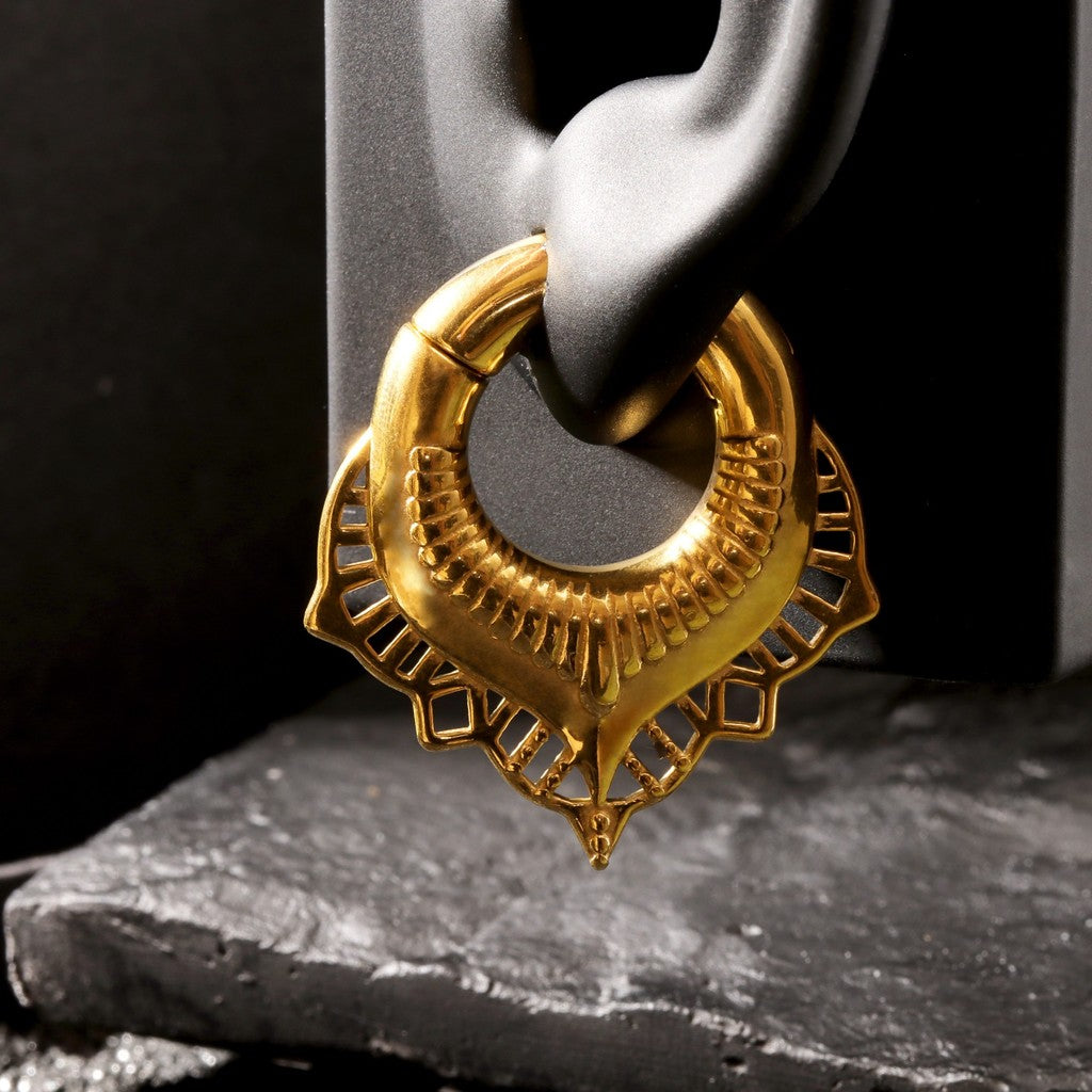 Golden Lace Flower lobe weights/ Hinged Gauge Ring/ 2G Ear Gauges/ Ear Lobe stretching 6mm/ Gift Packaged Ear Weights