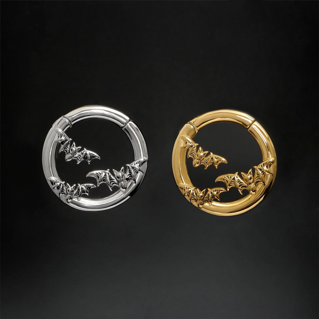 Flying Bat Ear Weights/ Round Ear Gauge Rings/ Stretched Ear Jewelry/6G Ear Plugs/Golden Ear Hangers/Steel Tunels