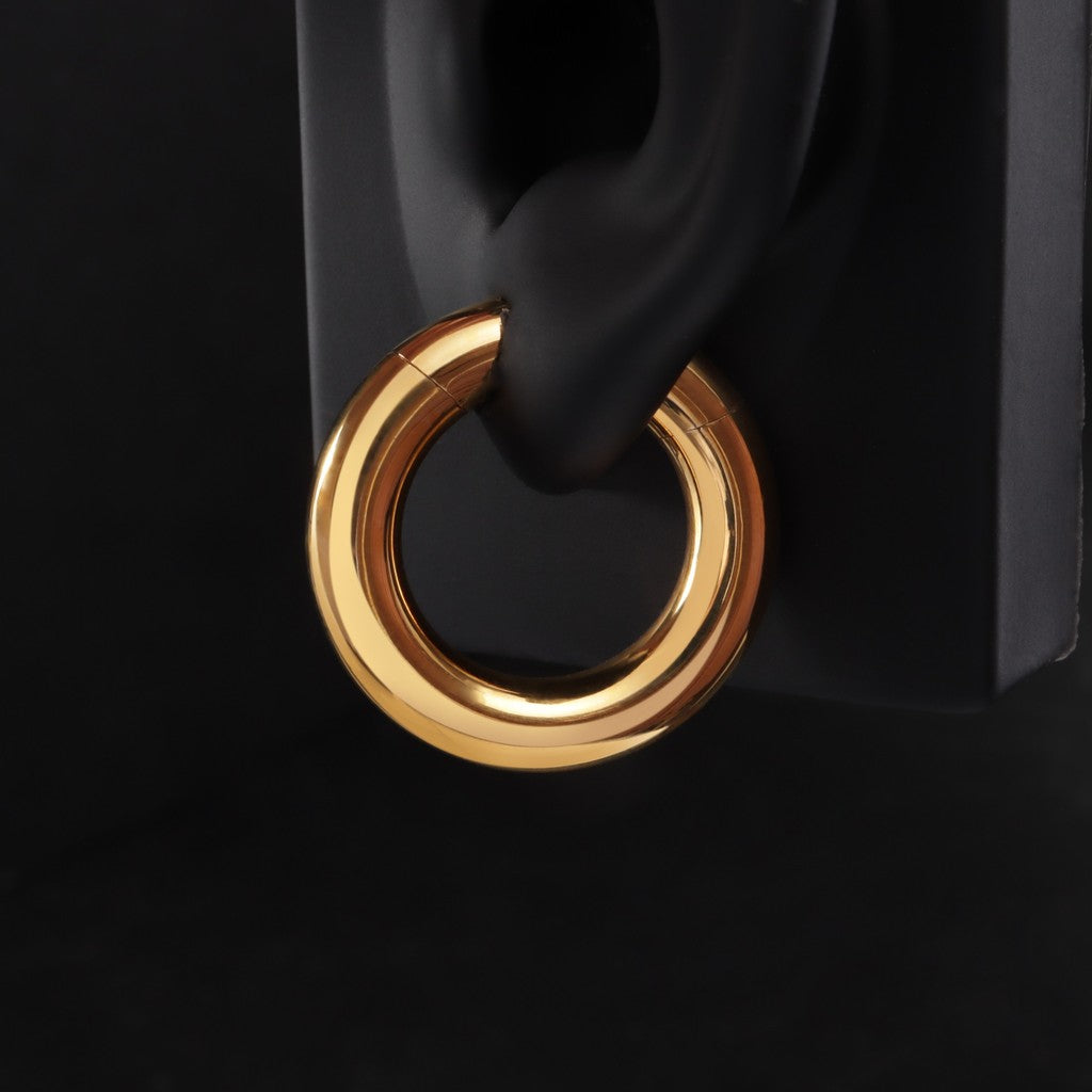 Golden Ear Weights Hangers with Easy Clasp/ Heavy Earrings for 2G 6mm Stretchered Earlobe/ Steel Plug Earrings/ Ear Gauge Weights Circle