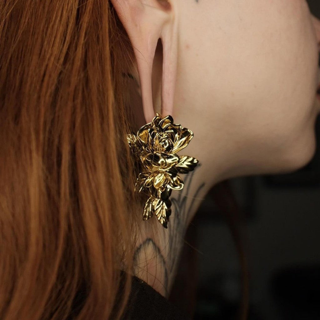 00G Rose Ear Weights Hanger/ High-Quality Ear Hanger for Stretched Ears / Weighted Gauges Golden/ Golden Ear Stretched Jewelry/ Weighted Dangle 10mm