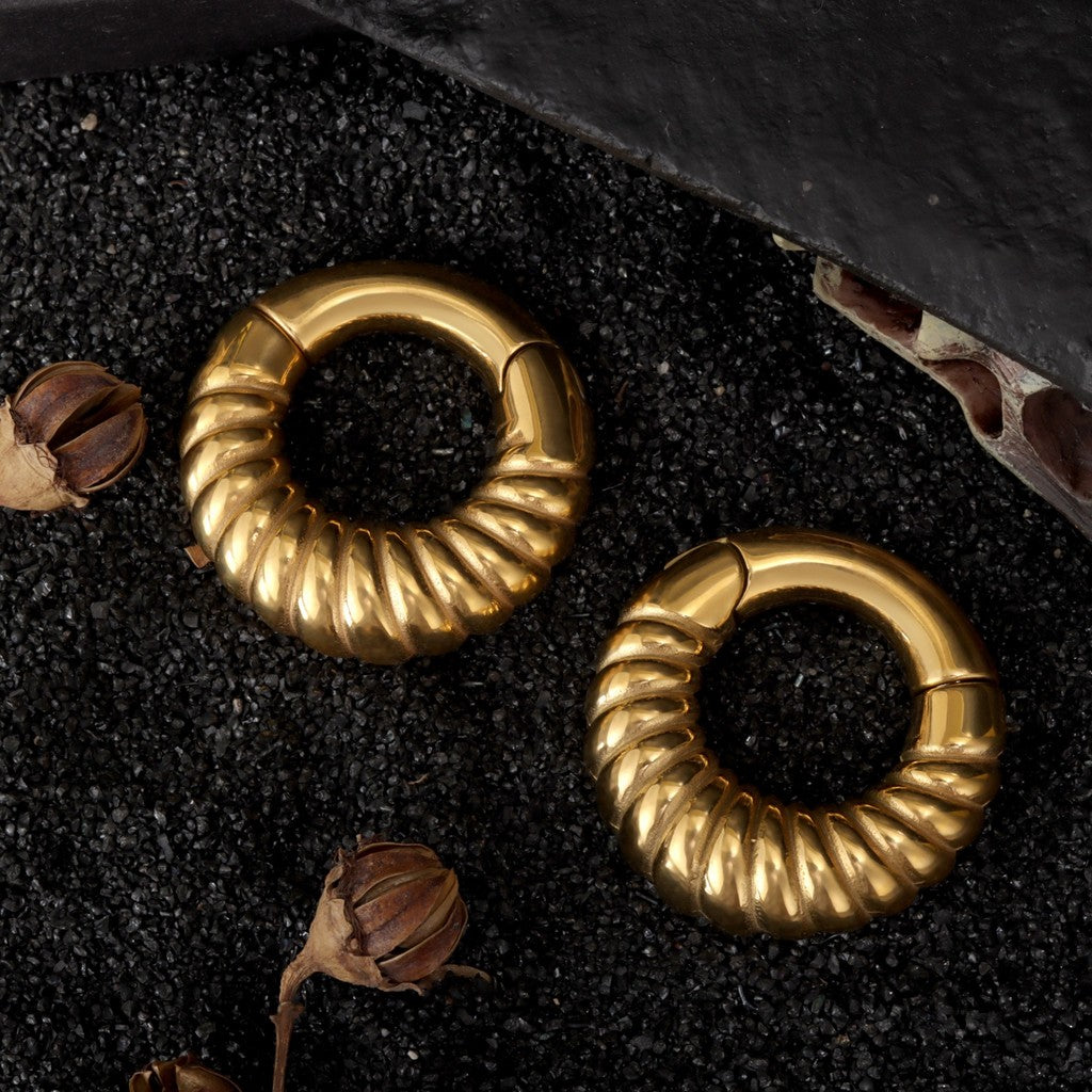 Golden Ear Weights Hangers with Easy Clasp/ Heavy Earrings for 2G 6mm Stretchered Earlobe/ Steel Plug Earrings/ Ear Gauge Weights Circle