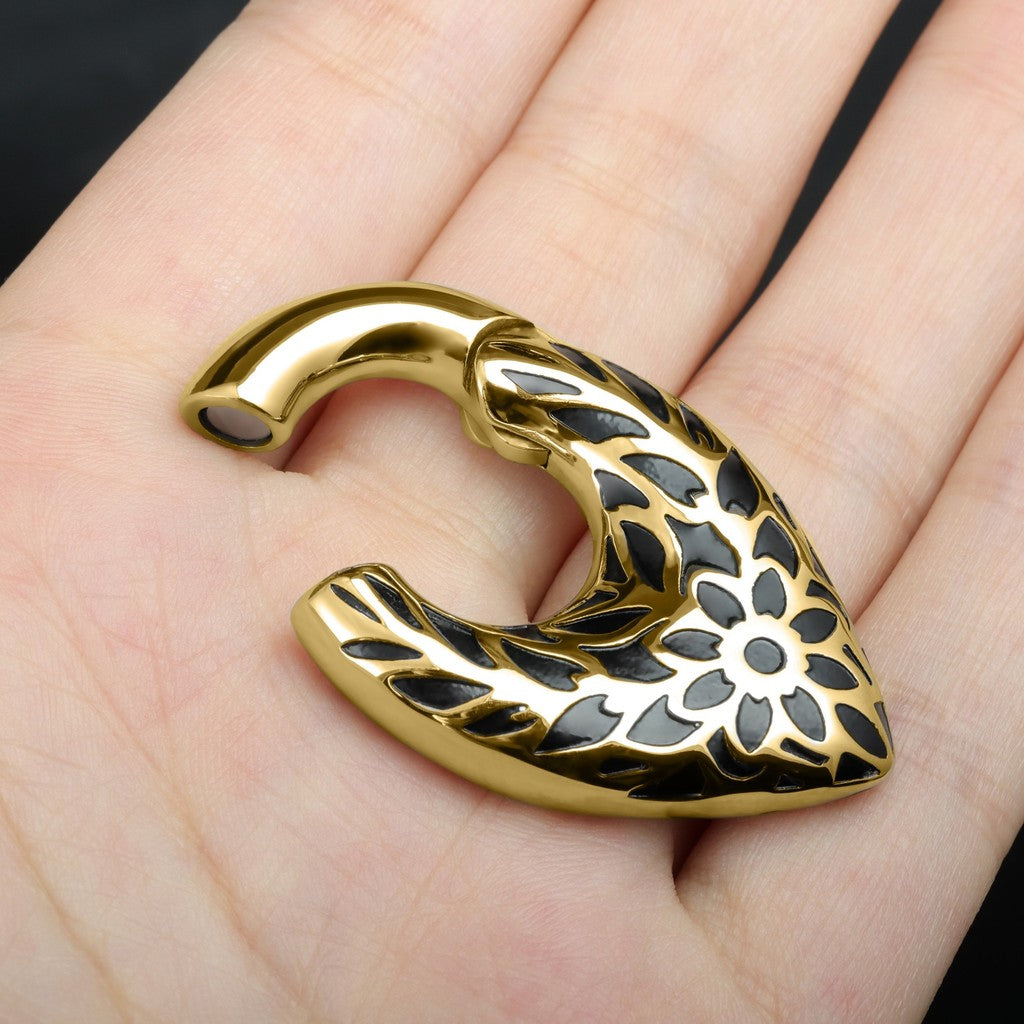 Tribal Pattern Ear Weights Hanger with Easy Closure/Golden Gauge Earrings/Hight Quality Steel Ear Stretched Jewelry/2G Teardrop Hanger Plug