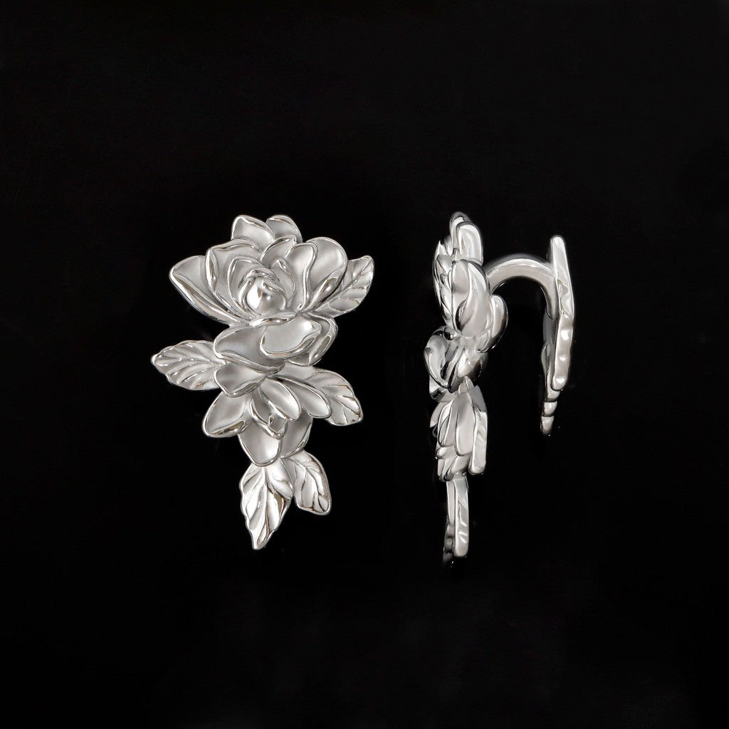 Silvery Rose Ear Weights / High-Quality Ear Hanger/ 00 Gauge Ear Weight Silvery/ Ear Stretched Jewelry/Weighted Dangle 10mm/Lobe Weights Steel