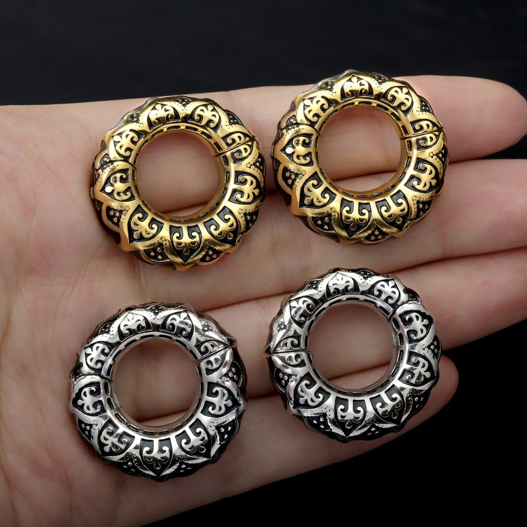 Filigree Pattern Ear Weights Golden/ 6mm Ear Lobe Hanger/ 2G Ear Weight Gauges For Stretched Ears/ Vintage Plug Earring/ Heavy Gauges jewelry