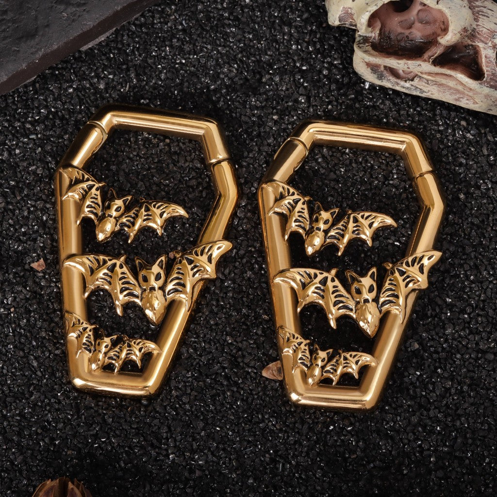 Golden Bat&Coffin Ear Weights/ 4mm Ear Weights Hoop/ 6 Gauges Ear Stretchers/ Heavy Gauge Ring/ Heavy Ear Tunnels/ Ear Gauges Earring