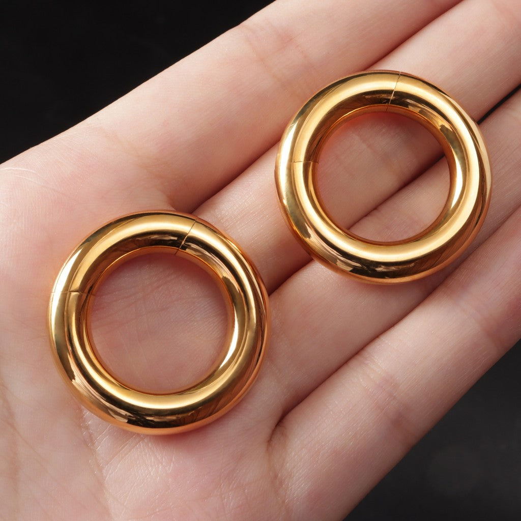 Golden Ear Weights Hangers with Easy Clasp/ Heavy Earrings for 2G 6mm Stretchered Earlobe/ Steel Plug Earrings/ Ear Gauge Weights Circle