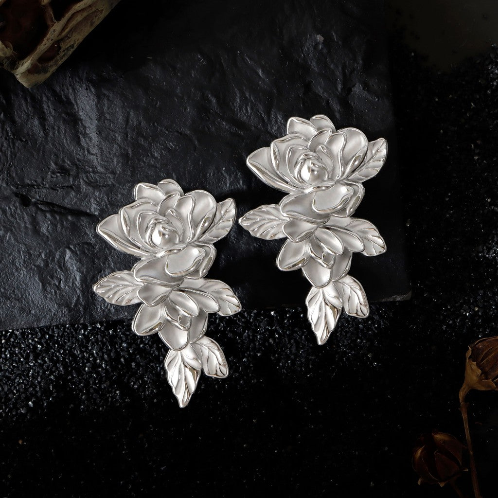 Silvery Rose Ear Weights / High-Quality Ear Hanger/ 00 Gauge Ear Weight Silvery/ Ear Stretched Jewelry/Weighted Dangle 10mm/Lobe Weights Steel