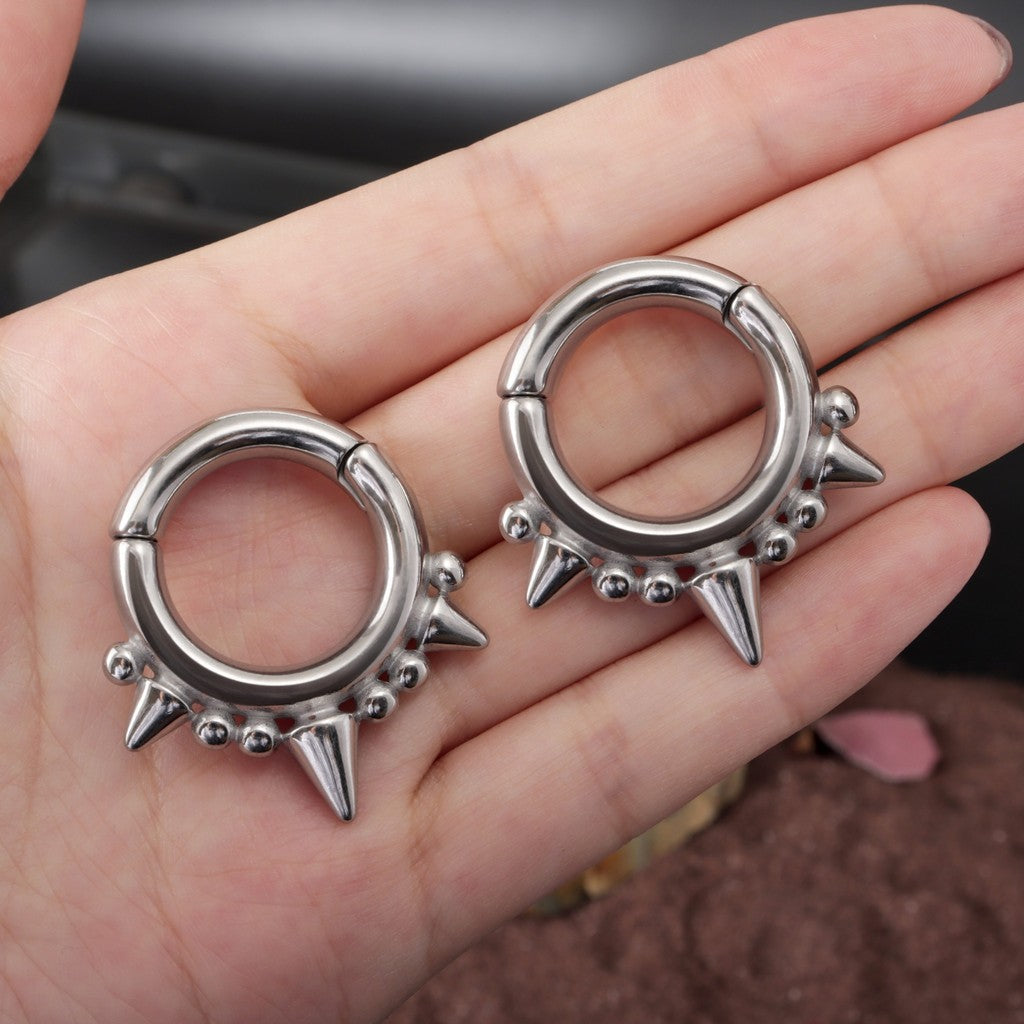 Silvery Spikes Ear Weights Hanger with Magnetic Clasp/2G Heavy Ear Stretchered Hoop/ 6mm Ear Gauges/ Stretched Earrings/ Steel Ear Hanger