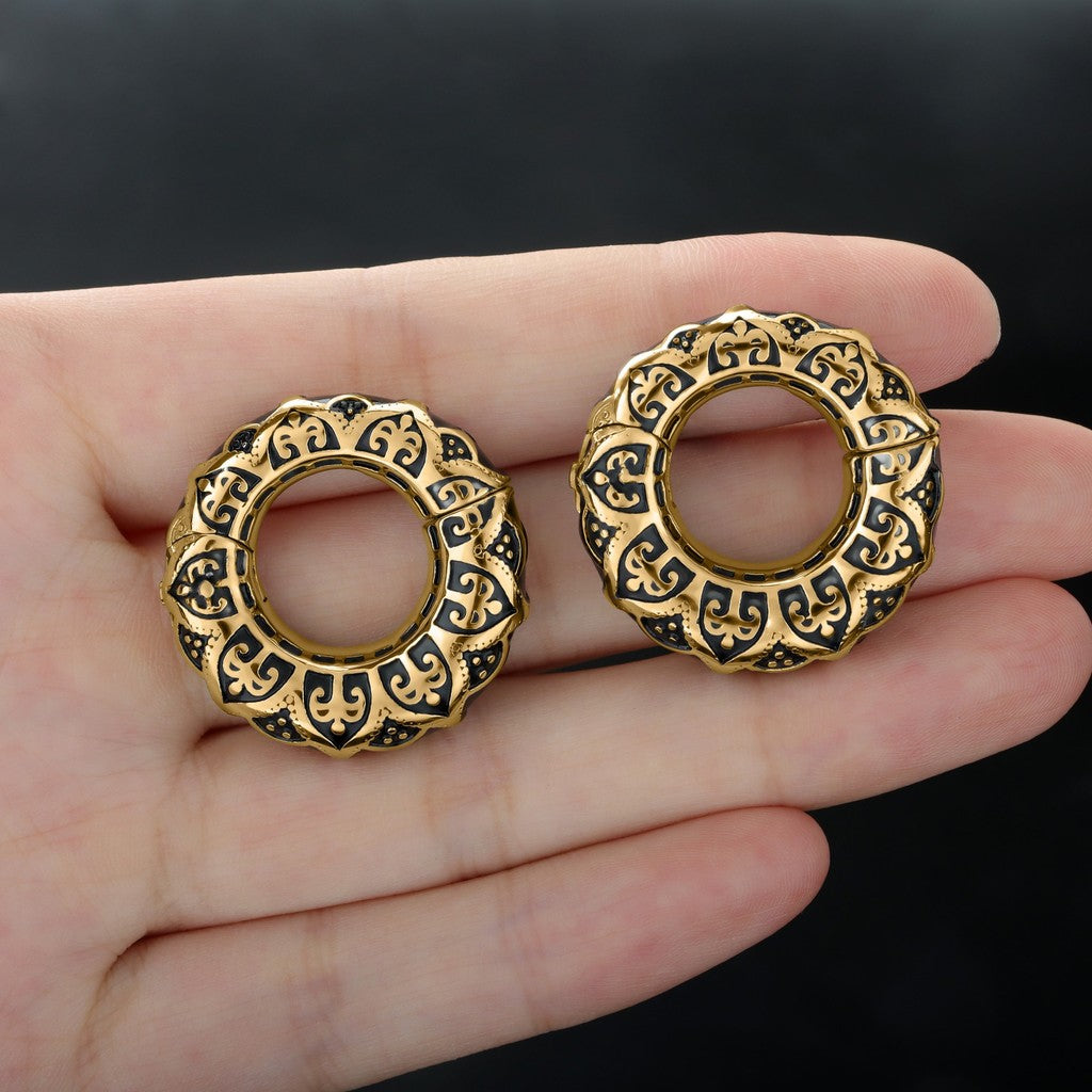 Filigree Pattern Ear Weights Golden/ 6mm Ear Lobe Hanger/ 2G Ear Weight Gauges For Stretched Ears/ Vintage Plug Earring/ Heavy Gauges jewelry
