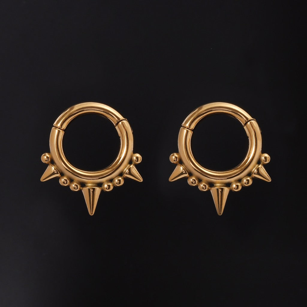 Golden Spikes Ear Weights Hanger with Magnetic Clasp/2G Heavy Ear Stretchered Hoop/ 6mm Ear Gauges/ Stretched Earrings/ Steel Ear Hanger