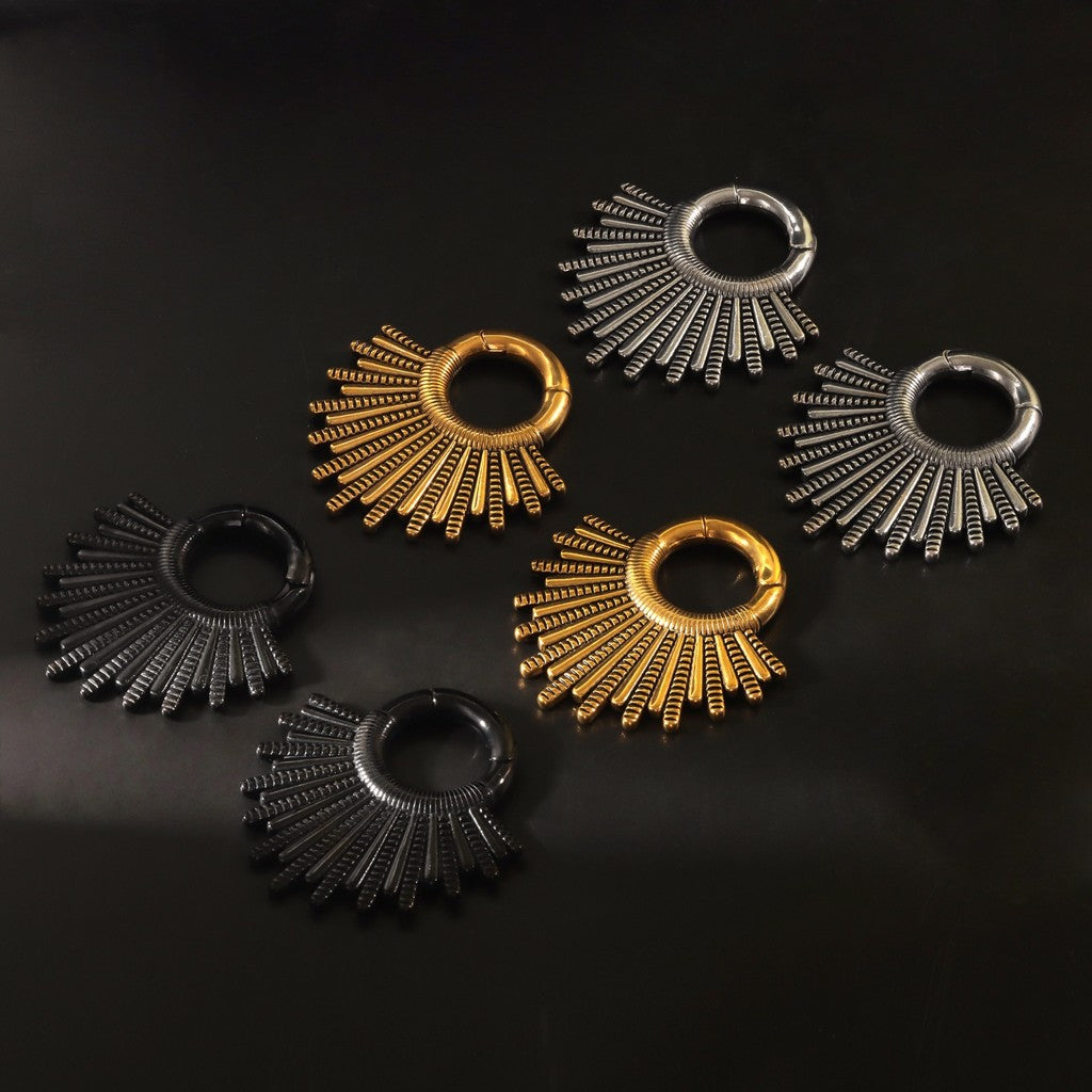 Black Fan Ear Weights for Stretched Ear/ Ear Hangers Hoop with Easy Clasp/ Gothic 2 Gauge Ear Plugs Heavy/ Steel Earlobe Gauge Weights