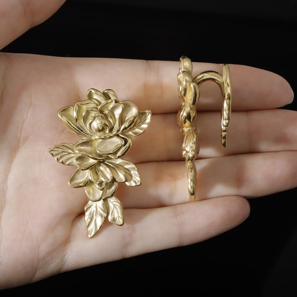 00G Rose Ear Weights Hanger/ High-Quality Ear Hanger for Stretched Ears / Weighted Gauges Golden/ Golden Ear Stretched Jewelry/ Weighted Dangle 10mm