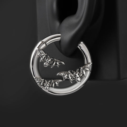 Silvery Bat Ear Weights Hanger with Easy Clasp/ Heavy Earrings for Stretchered Ear/ Steel Ear Gauges/ Silvery Ear Plugs/ 6G Weight Hangers