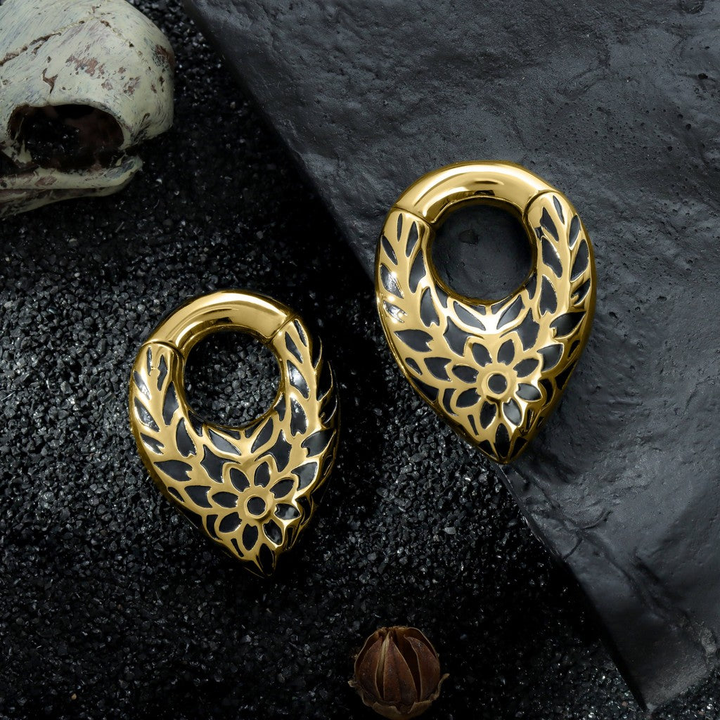 Tribal Pattern Ear Weights Hanger with Easy Closure/Golden Gauge Earrings/Hight Quality Steel Ear Stretched Jewelry/2G Teardrop Hanger Plug