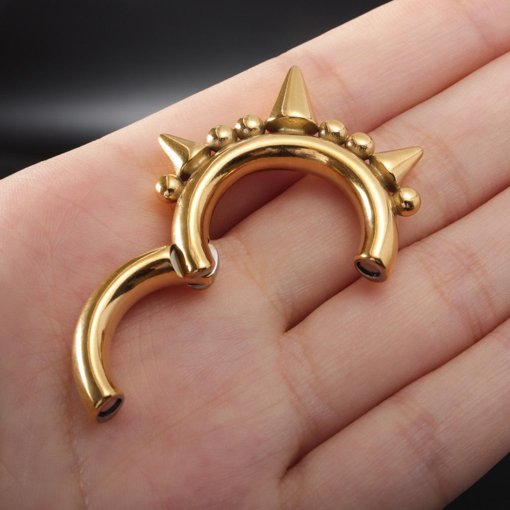 Golden Spikes Ear Weights Hanger with Magnetic Clasp/2G Heavy Ear Stretchered Hoop/ 6mm Ear Gauges/ Stretched Earrings/ Steel Ear Hanger