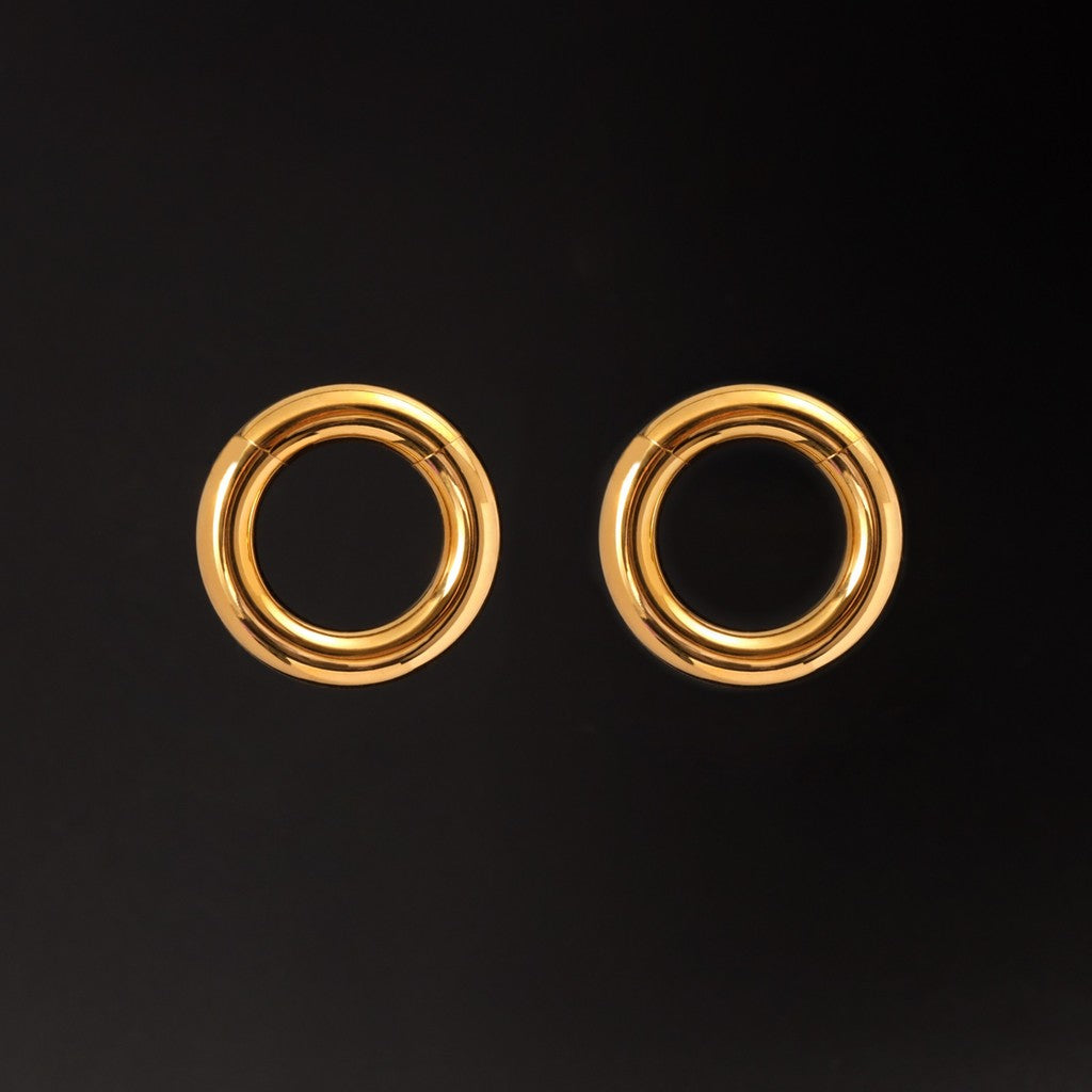 Golden Ear Weights Hangers with Easy Clasp/ Heavy Earrings for 2G 6mm Stretchered Earlobe/ Steel Plug Earrings/ Ear Gauge Weights Circle